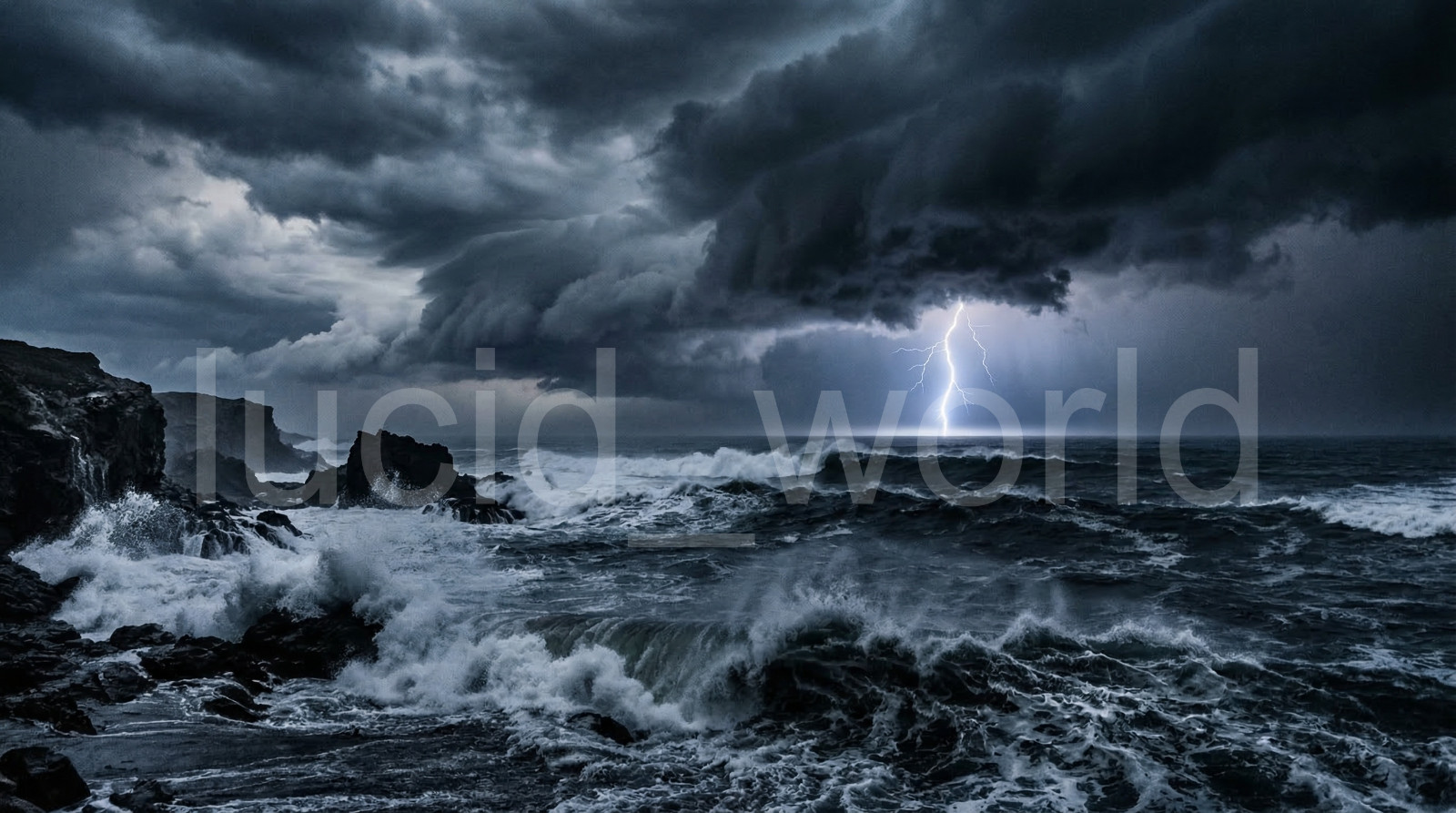 Stormy Ocean Lightning Bolt Digital Download Dark Moody Sea Wall Art Printable