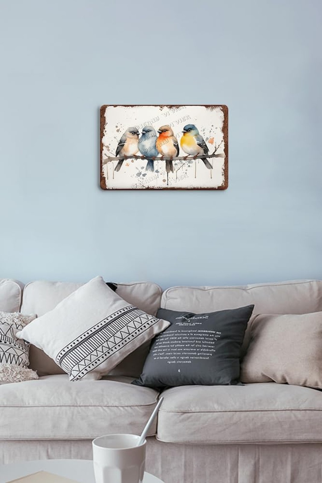 Vintage Birds Metal Wall Decor, Watercolor Bird Art Print, Rustic Tin Sign, H…