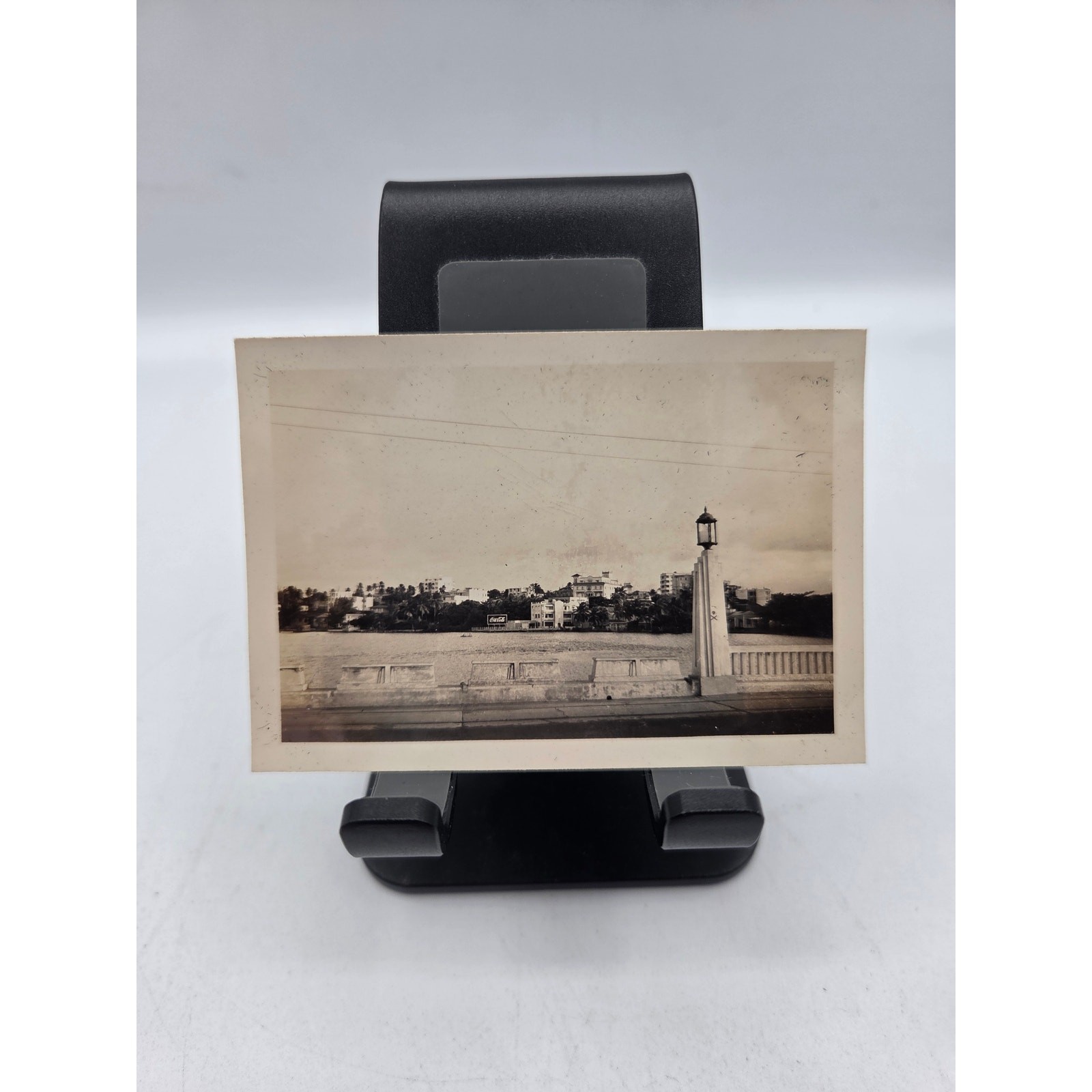 c1930s Caribbean Waterfront Bridge View Coca Cola Sign Silver Gelatin Photo