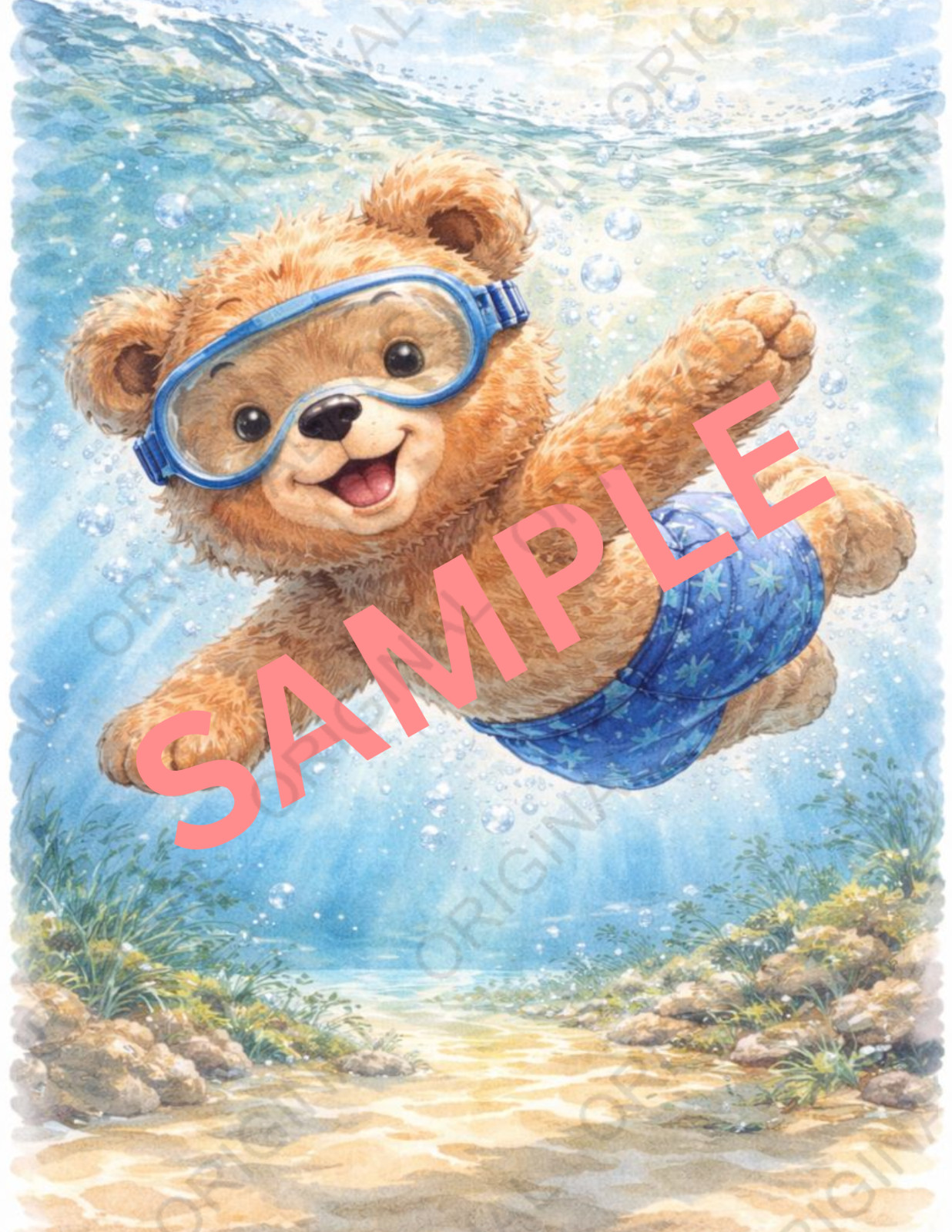 Digital Watercolor Photo of Bear Swimming
