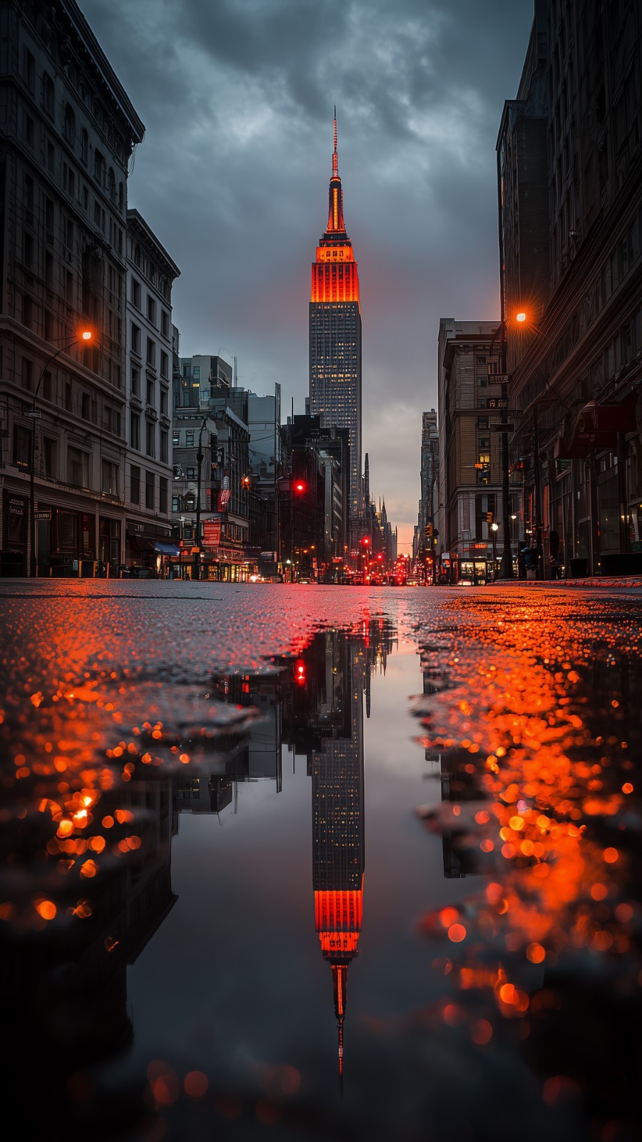 Empire State Building Reflection New York City Street Cityscape Color Digital
