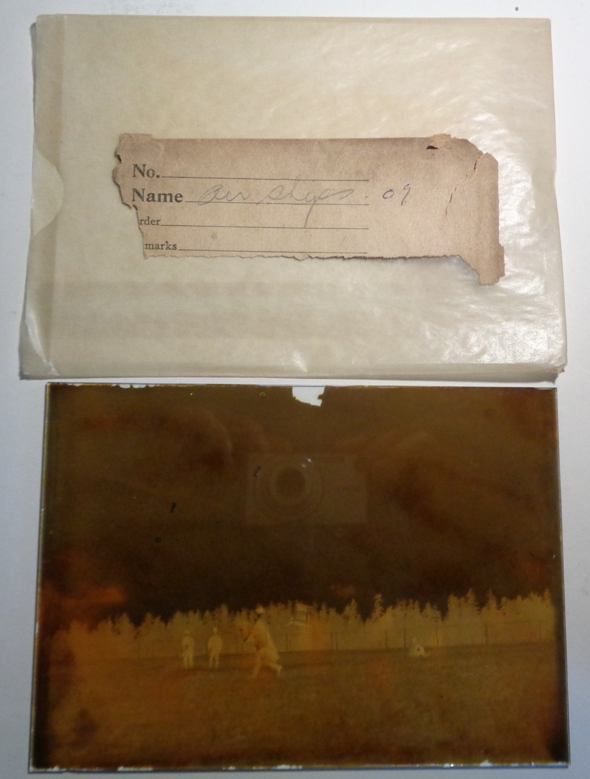 Antique Photograph Glass Negative “Air Ship” Biplane Taking Off Test Flight 1909