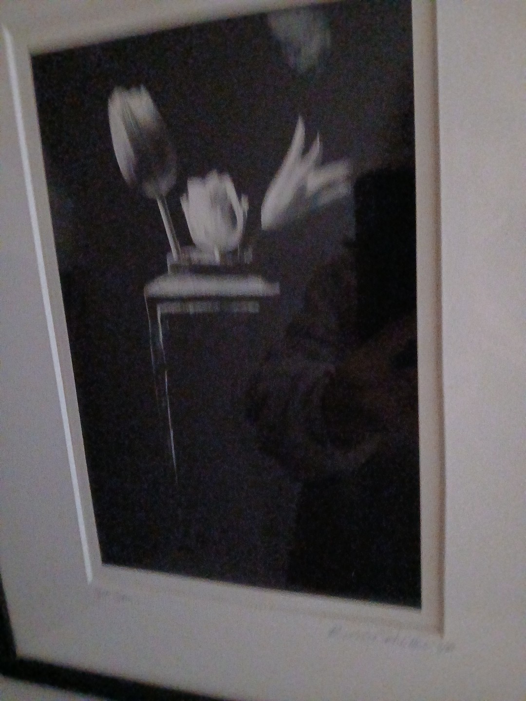 Framed Signed Dated PHOTOGRAPH Black & White Flowers/Vase 1989-14.75″H X 12″L