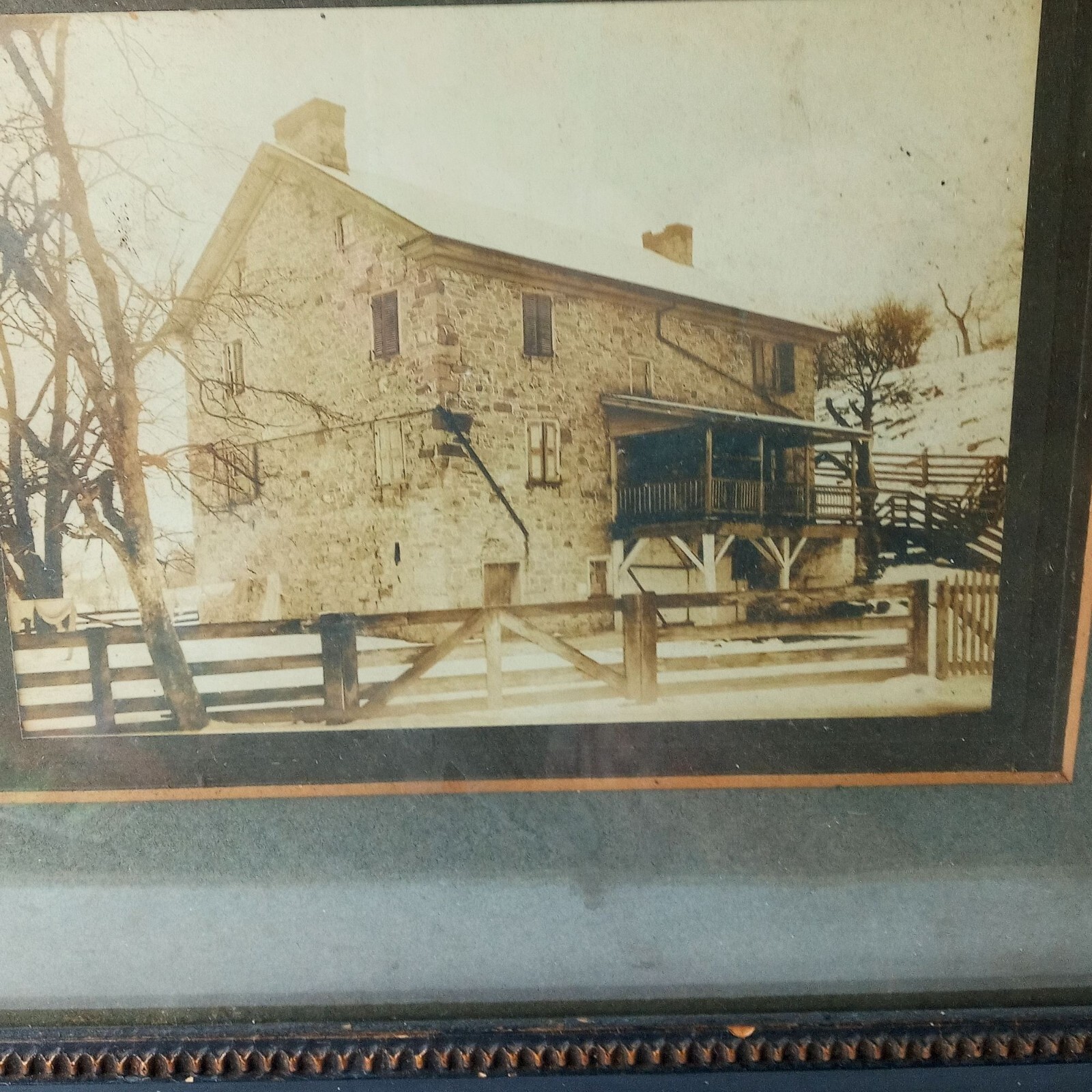 Stone Farmhouse Wall Art Vintage Framed Photograph Antique Frame Black Gold Farm