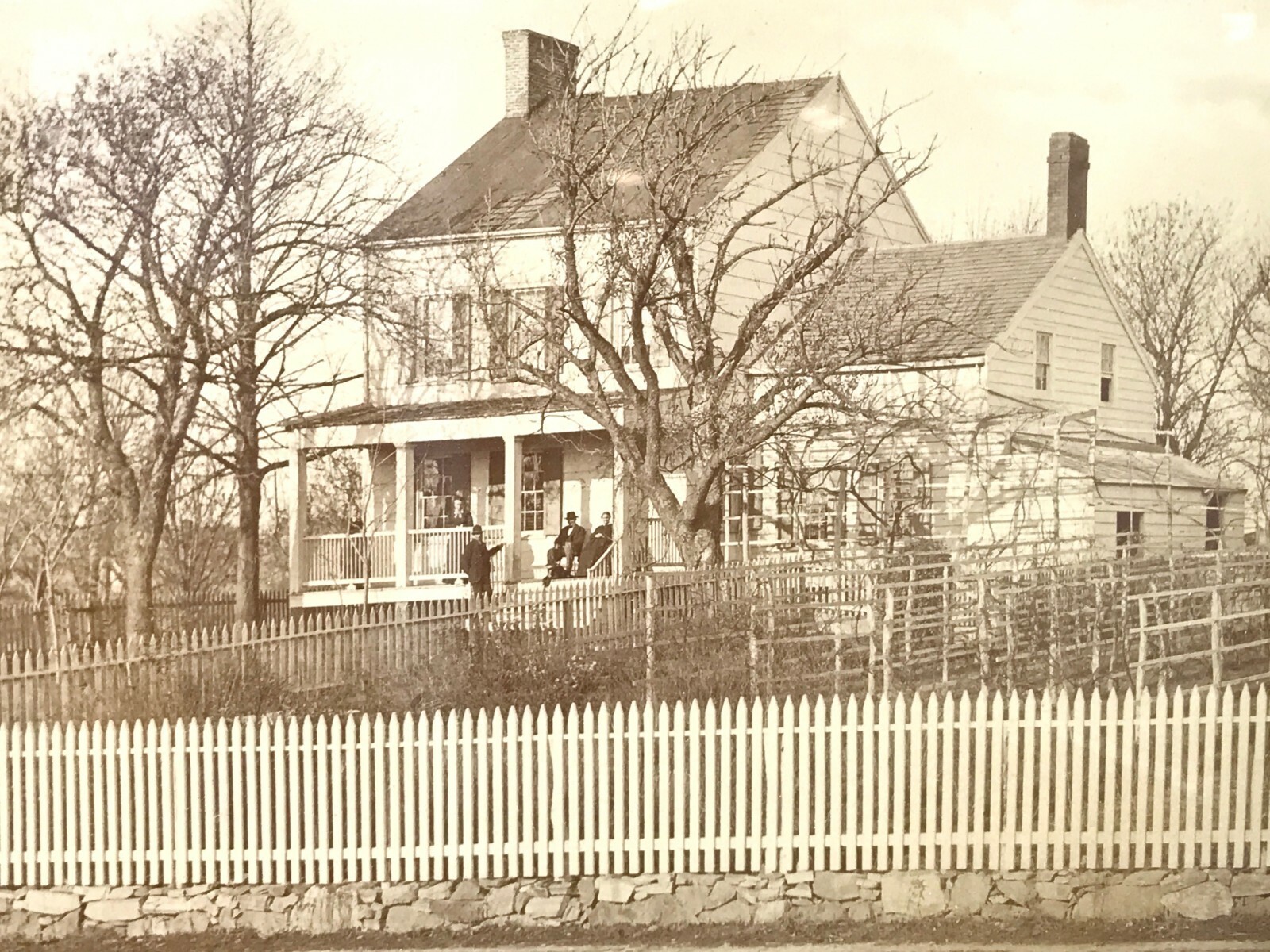 Antique Albumen Photograph Picket Fence and White House