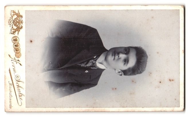 Photograph Herm. Schulze, Bischofswerda, Hohe Str. 4, photographers monogram and