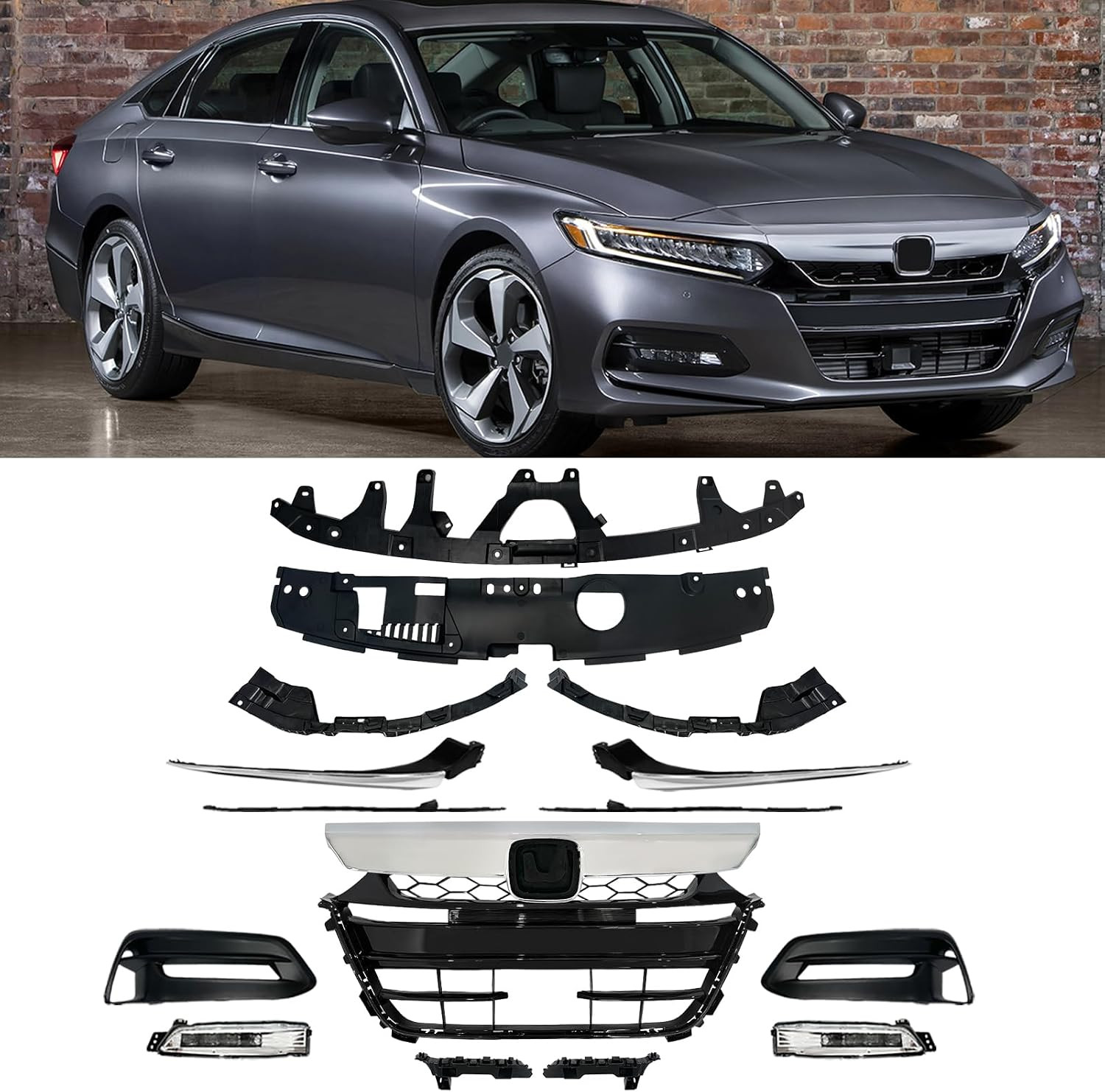 For Accord Bumper Grille Kit 16Pcs Compatible with 2018 2019 2020 Honda Accord F