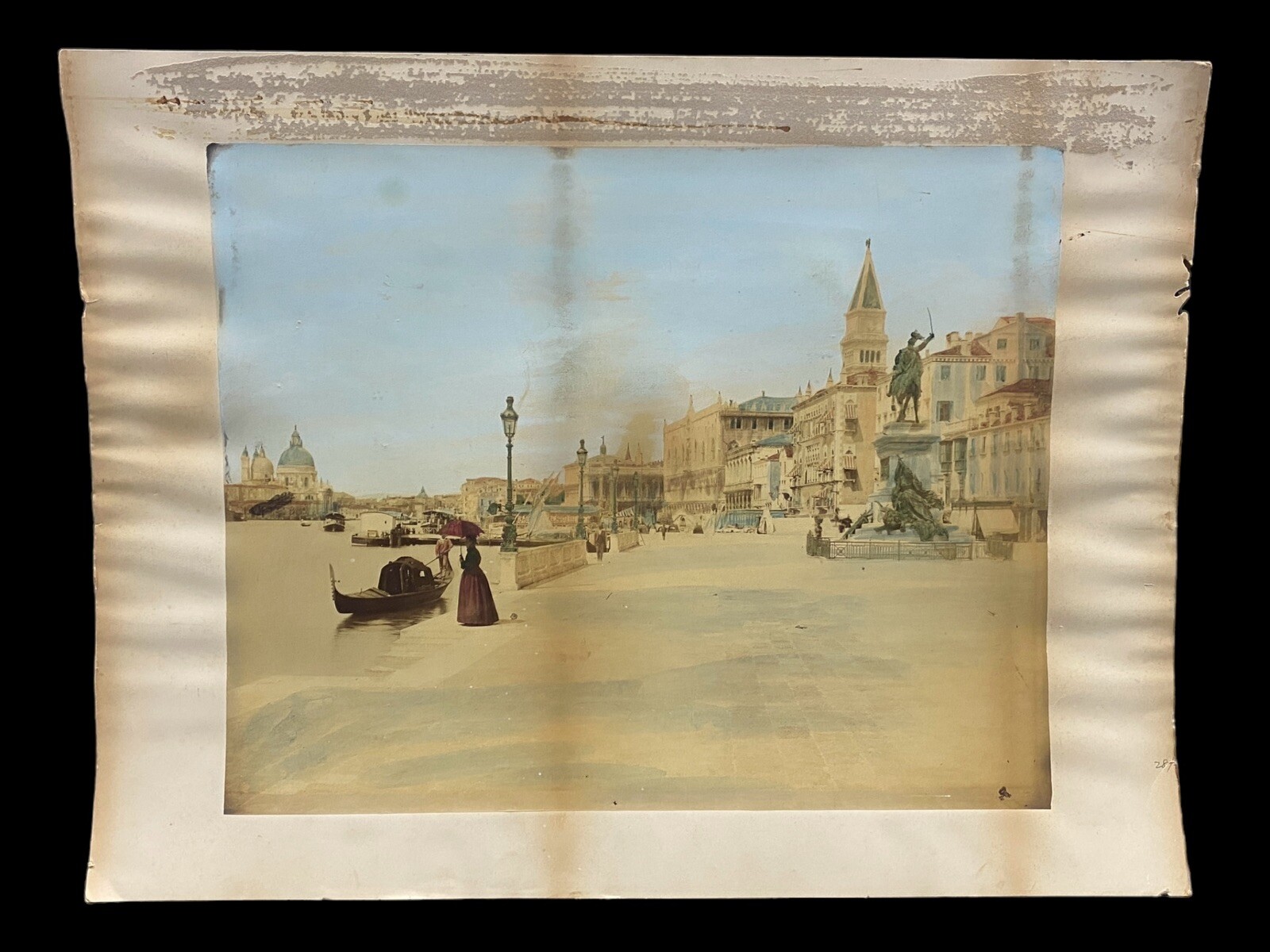 Large Hand Colored Antique Photograph Gondola Grand Canal Venice Italy Scene