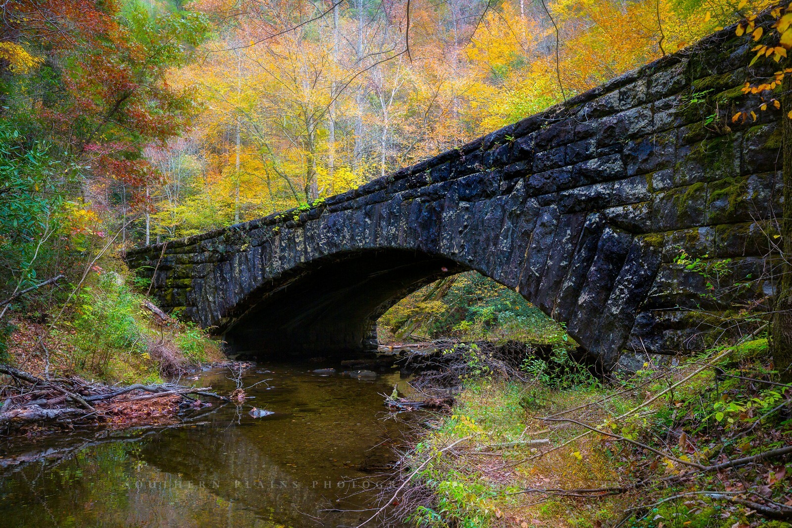 Autumn Photography Print – Picture of Stone Bridge in Great Smoky Mountains