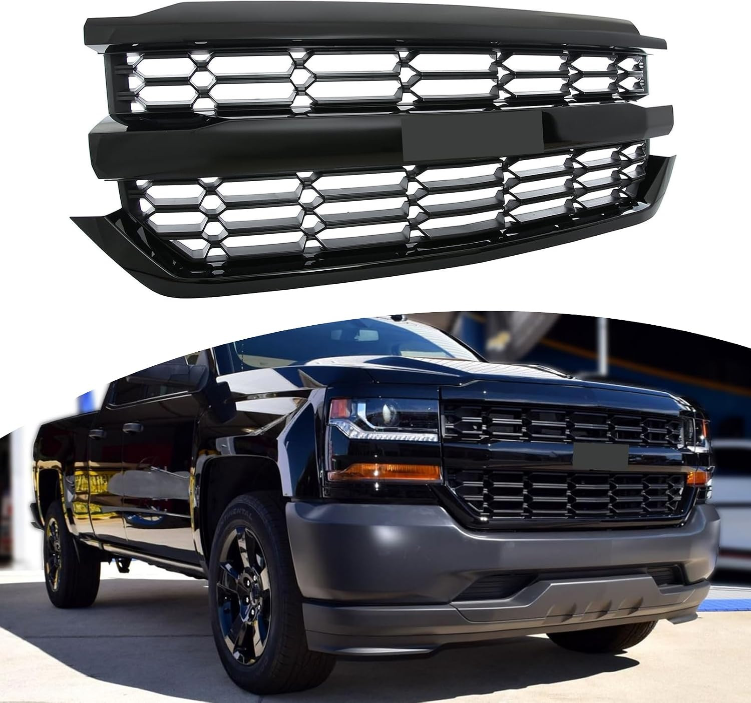 Front Bumper Upper Grille Grill Assembly Compatible with 2016-2019 Chevy Chevrol
