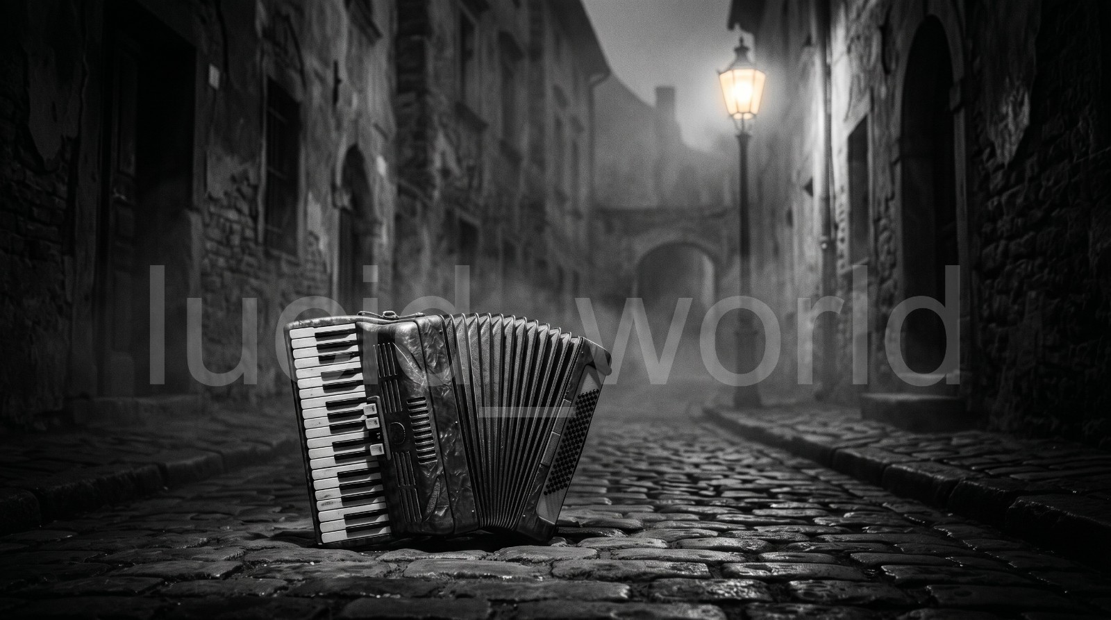 Vintage Accordion Noir Street Art B&W Moody Digital Download Printable Poster