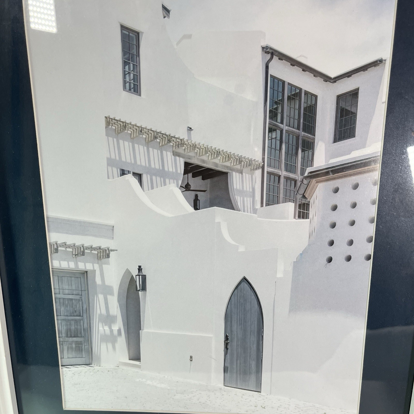 Framed Photograph of Greece Greek Isles Mykonos Blue & White 12.25”x14.75” Art
