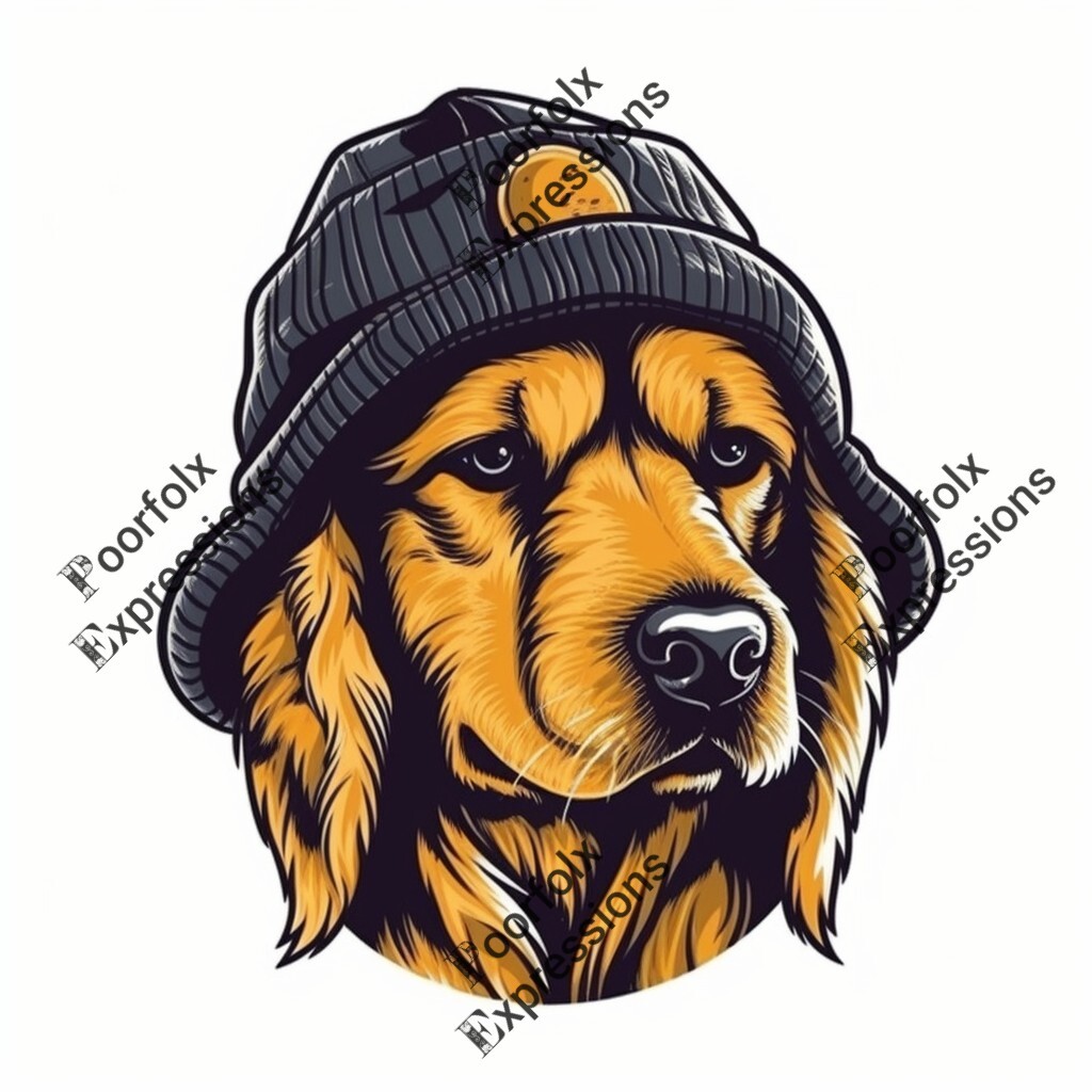 Original Digital Art Modern City Street Art Golden Retriever Dog Beanie Vector