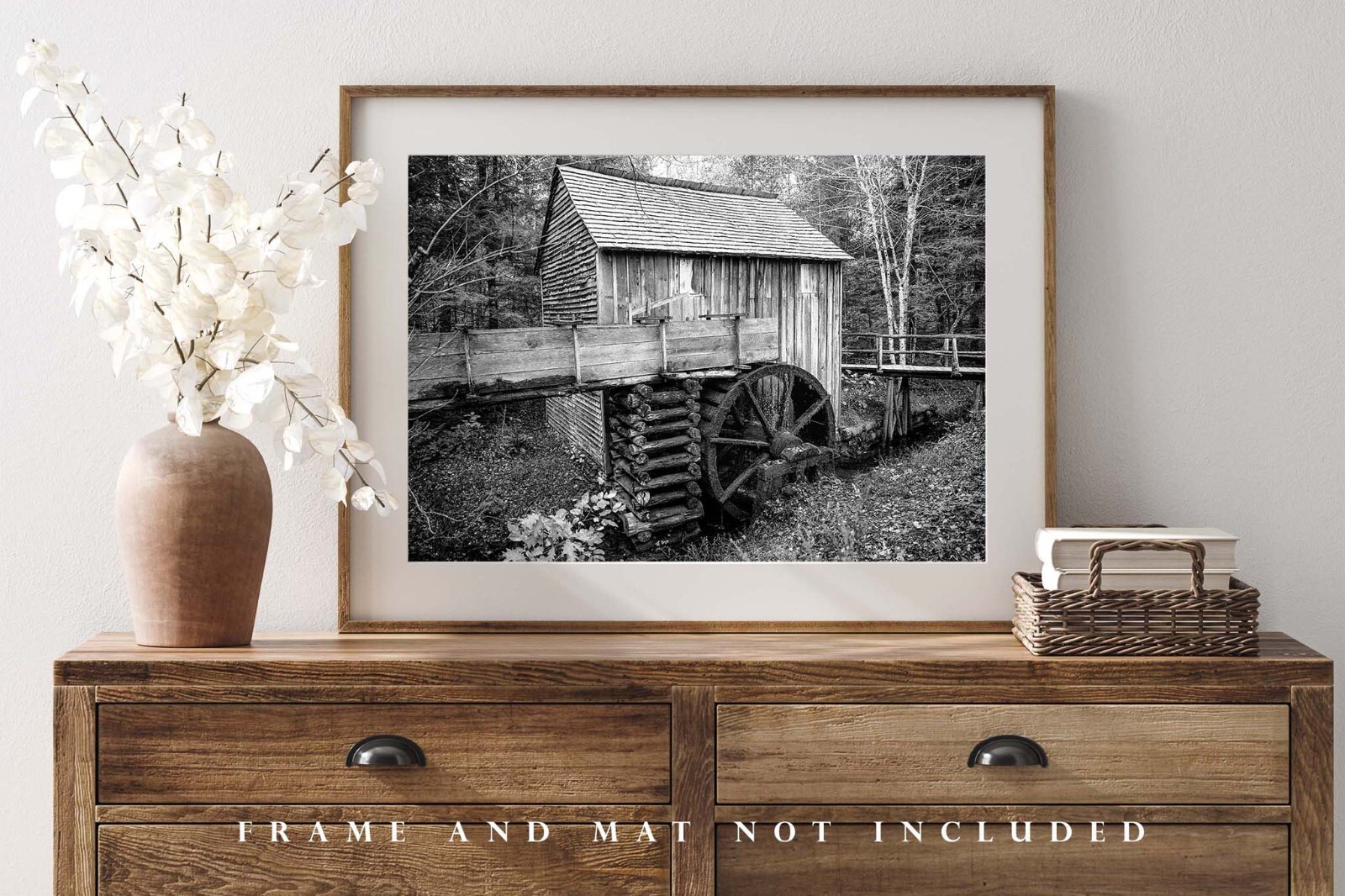 Black and White Wall Decor Art Print of Old Saw Mill in Great Smoky Mountains
