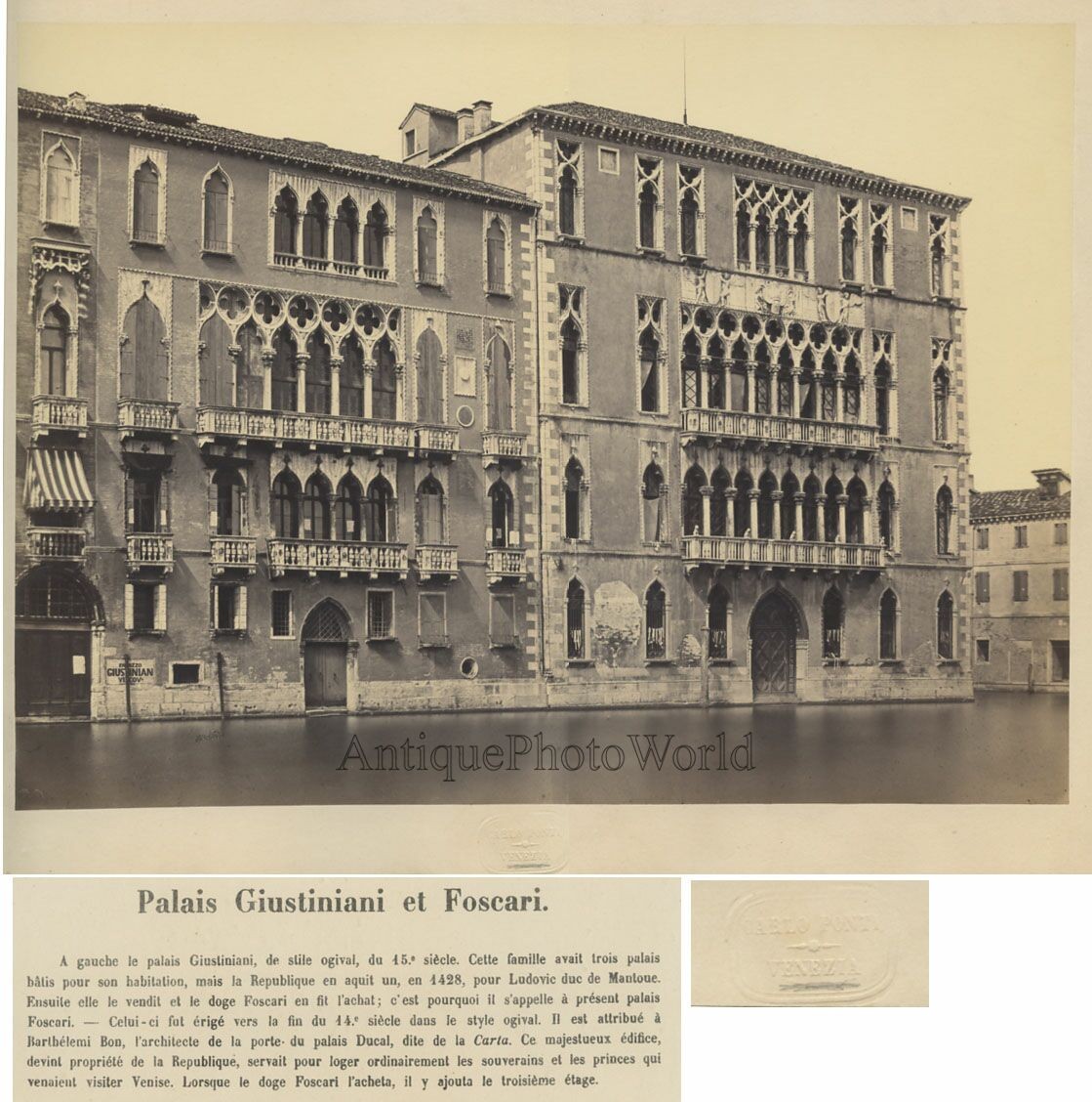 Venice Italy Palazzo Giustinian antique albumen art photo by Carlo Ponti