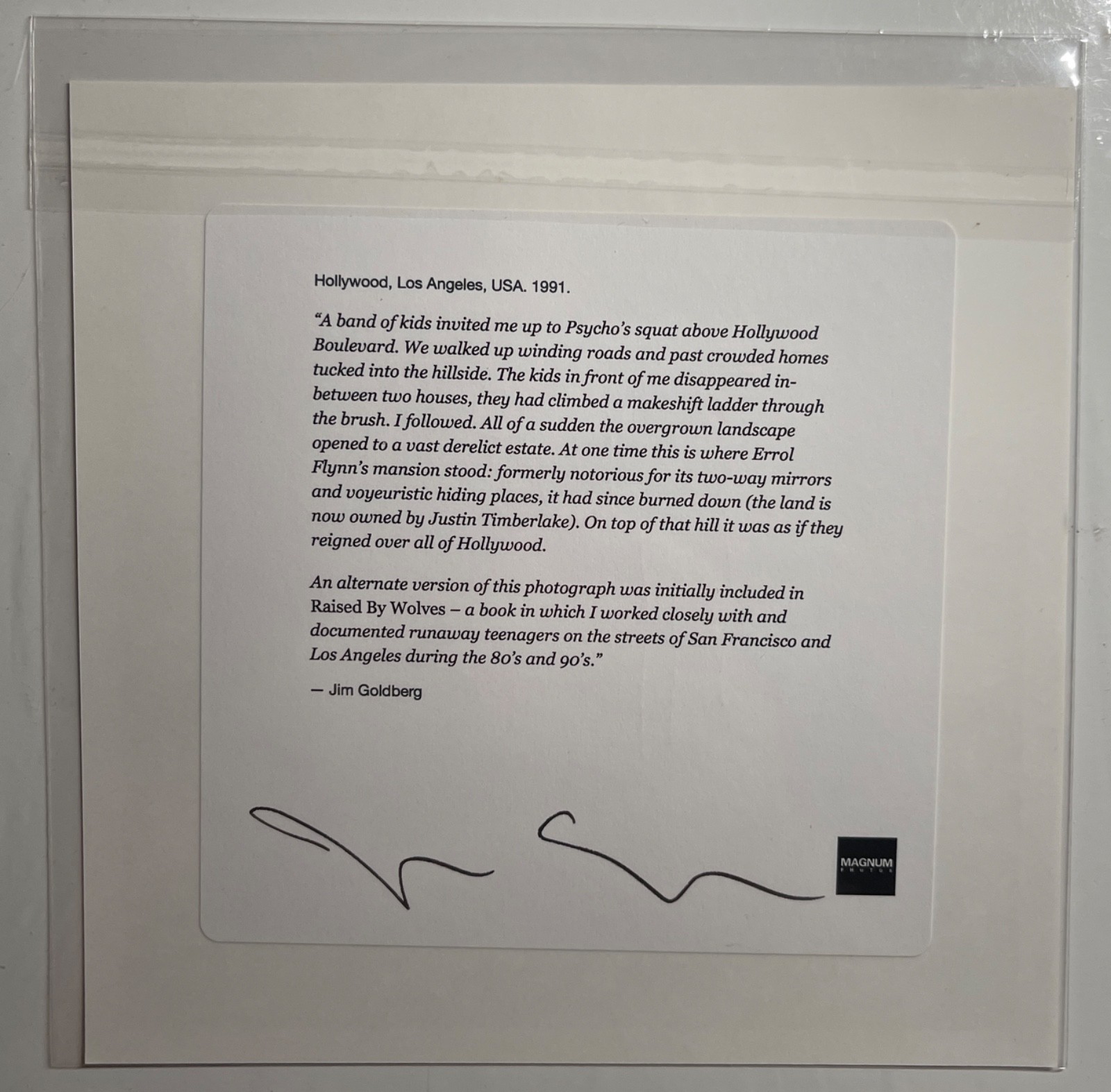 SIGNED JIM GOLDBERG HOLLYWOOD ’91 MAGNUM 6 X 6 SQUARE PRINT HAND MODIFIED NEW
