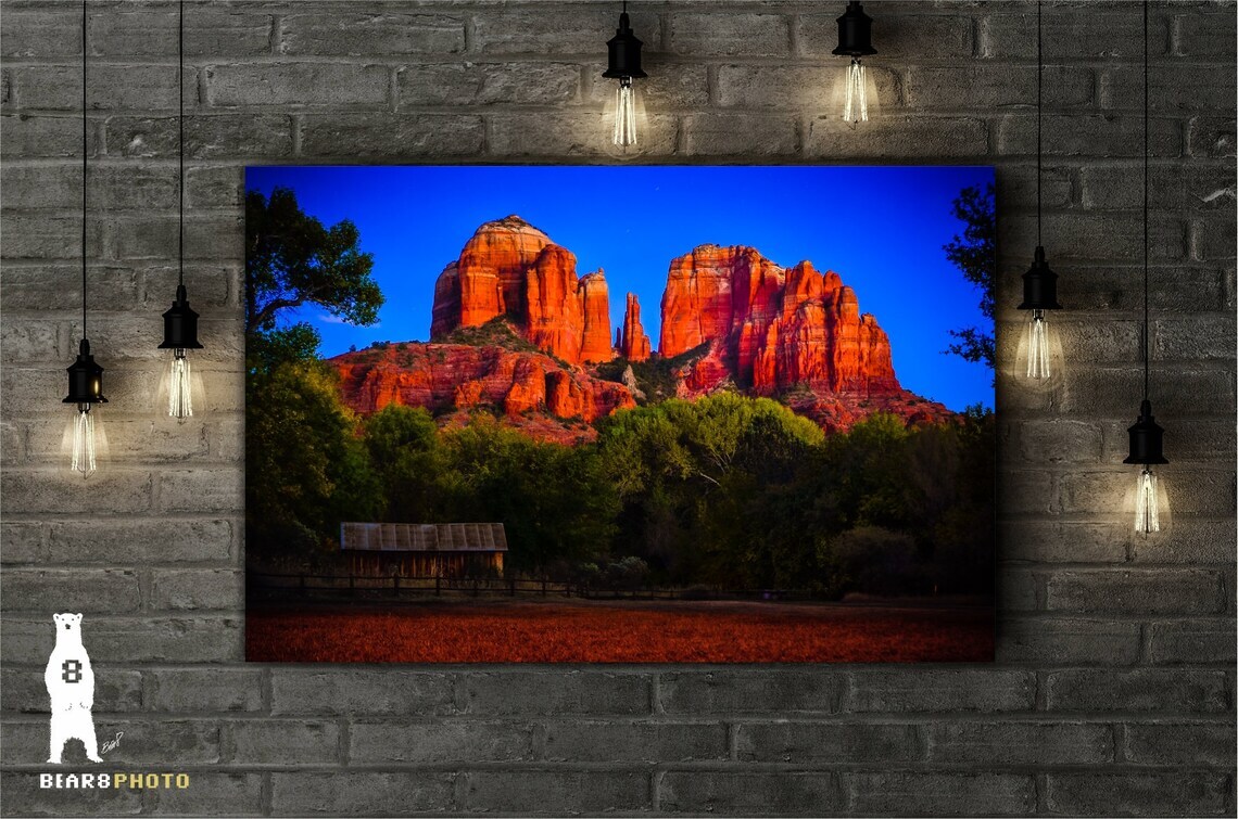 Cathedral Rock Sedona AZ at Dusk from Crescent Moon Ranch – Photography Prints