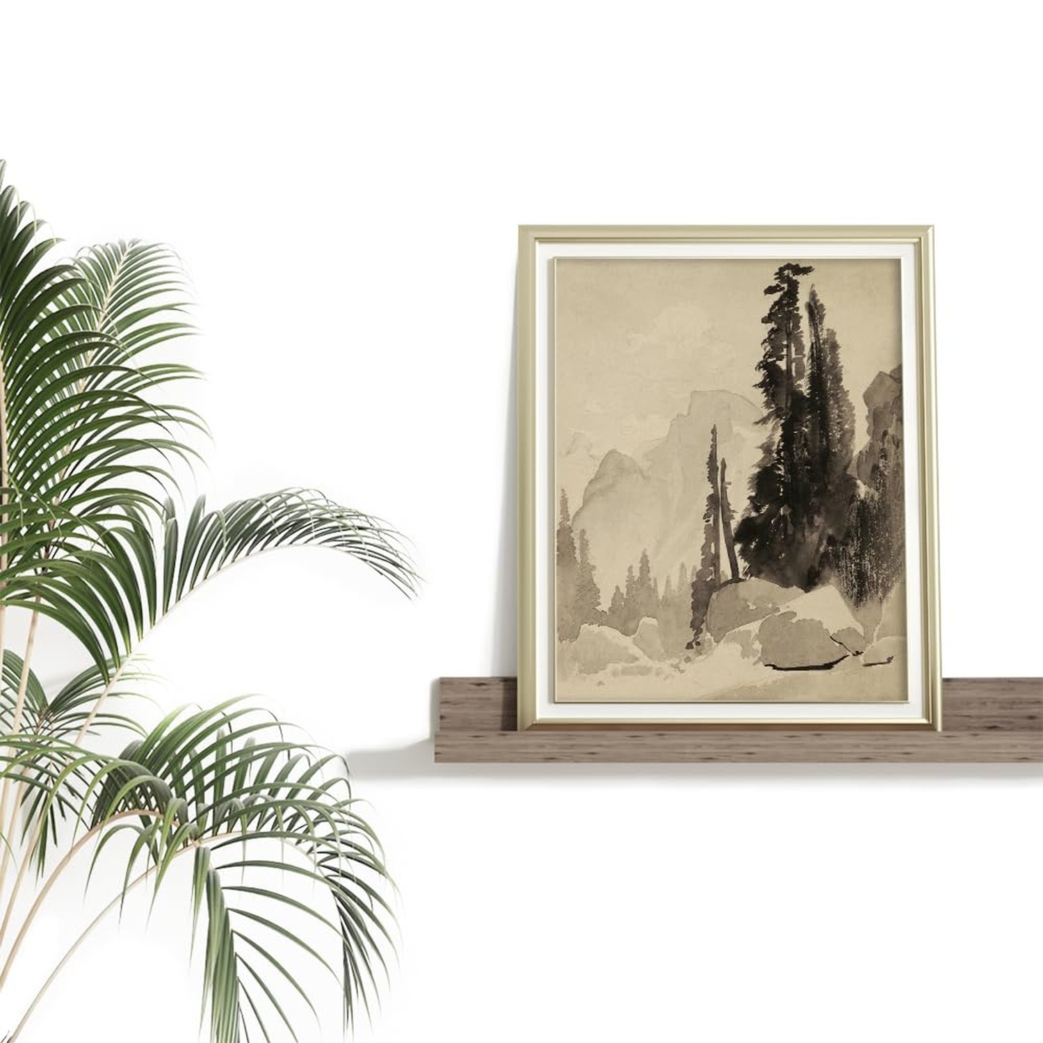 Forest Landscape Drawing Print Poster – Vintage Farmhouse Engrave Line Wall A…