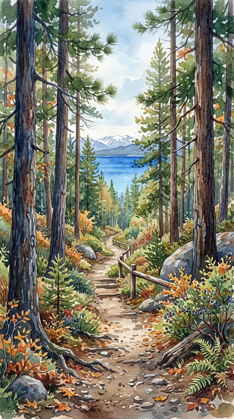 Digital Image Picture Lake Tahoe Watercolor Wallpaper Background AI Art