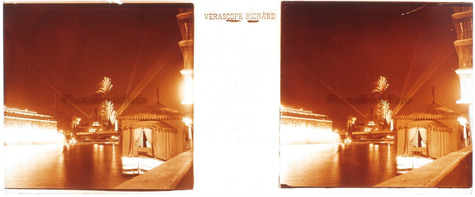 France Paris 1937 World Expo Fireworks The Seine Photo Plate