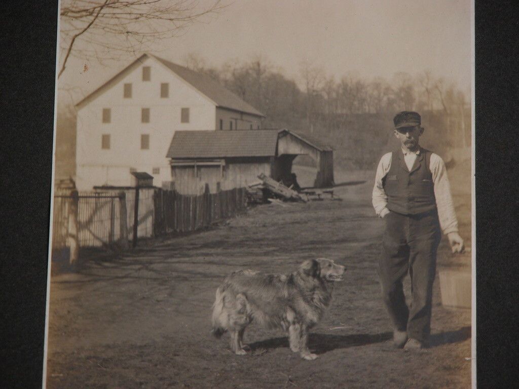 Vtg 1920s 30s B&W Sepia Photograph Farmer w/ Dog American Frontier