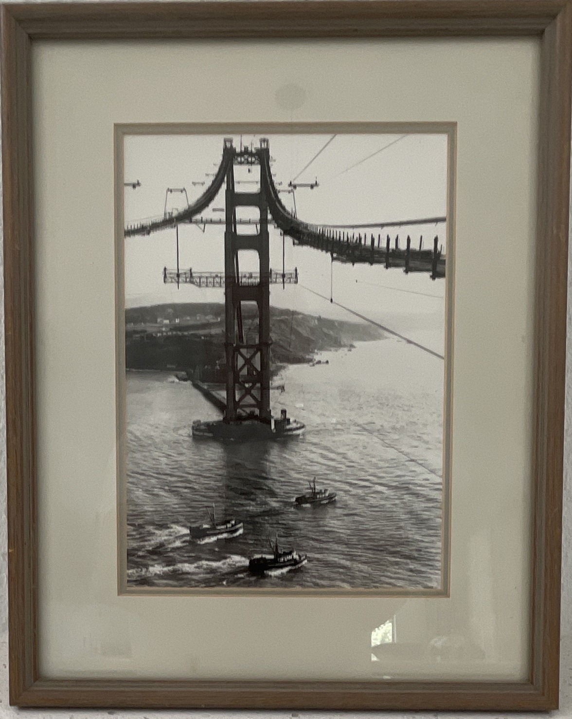 Framed Matted Black & White Golden Gate Bridge under construction Photo Print