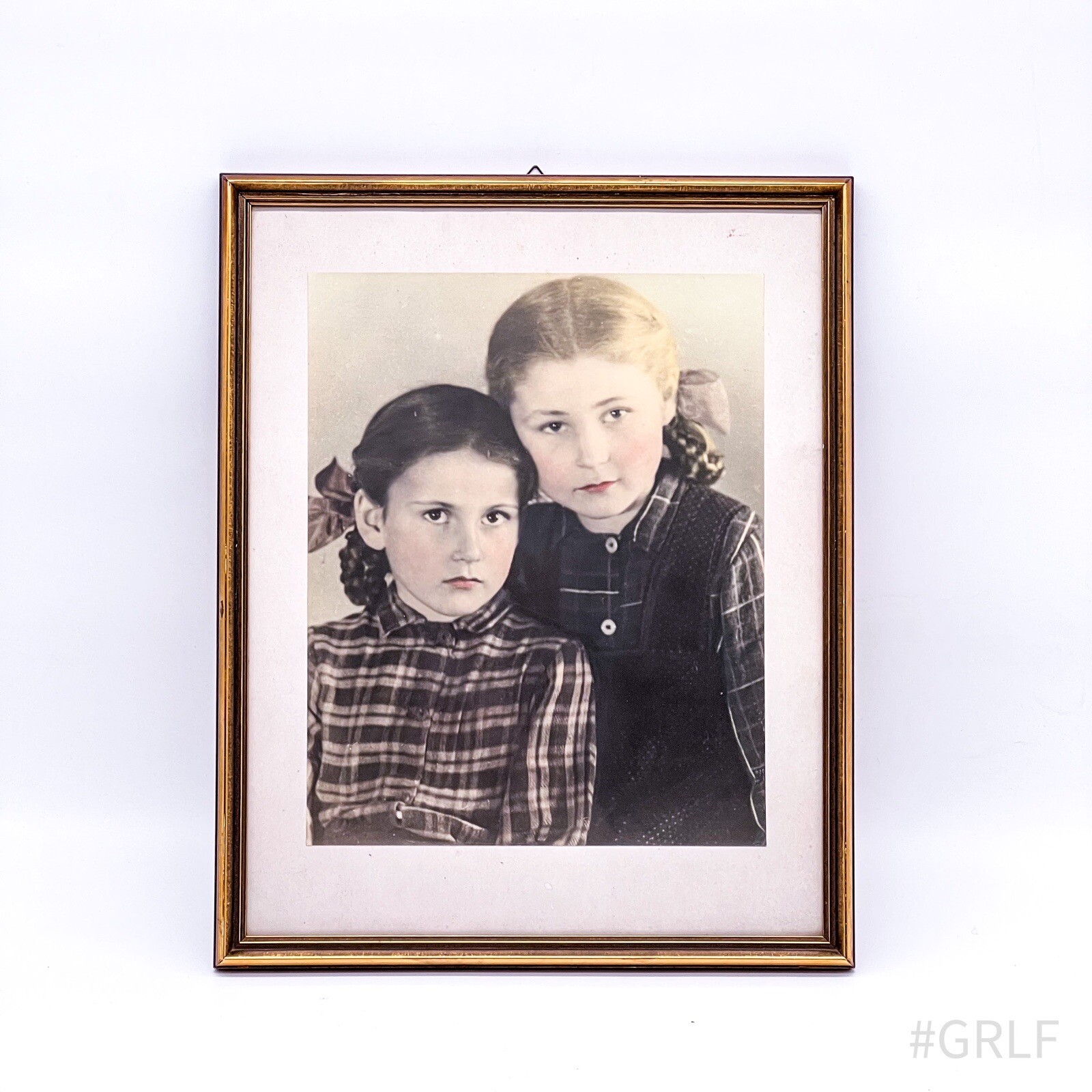 Vintage Portrait Photography of Two Girls Framed with Glass Insert | 32x40cm