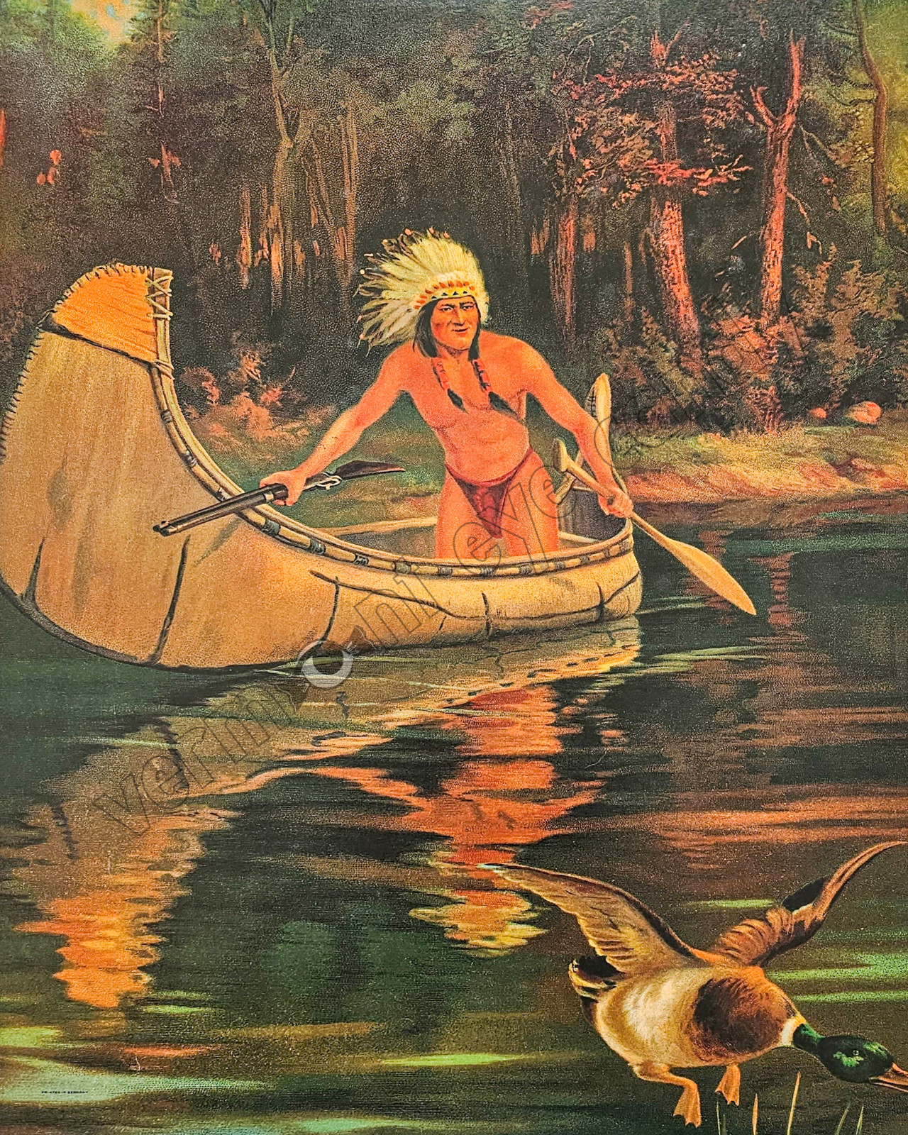 Native American Hunting Scene DIGITAL DOWNLOAD Print @ Home Wall Art Canoe Duck