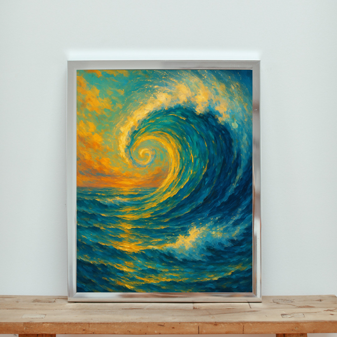 Digital Image Picture Photo Wallpaper Printable AI Swirling Ocean Wave Painting