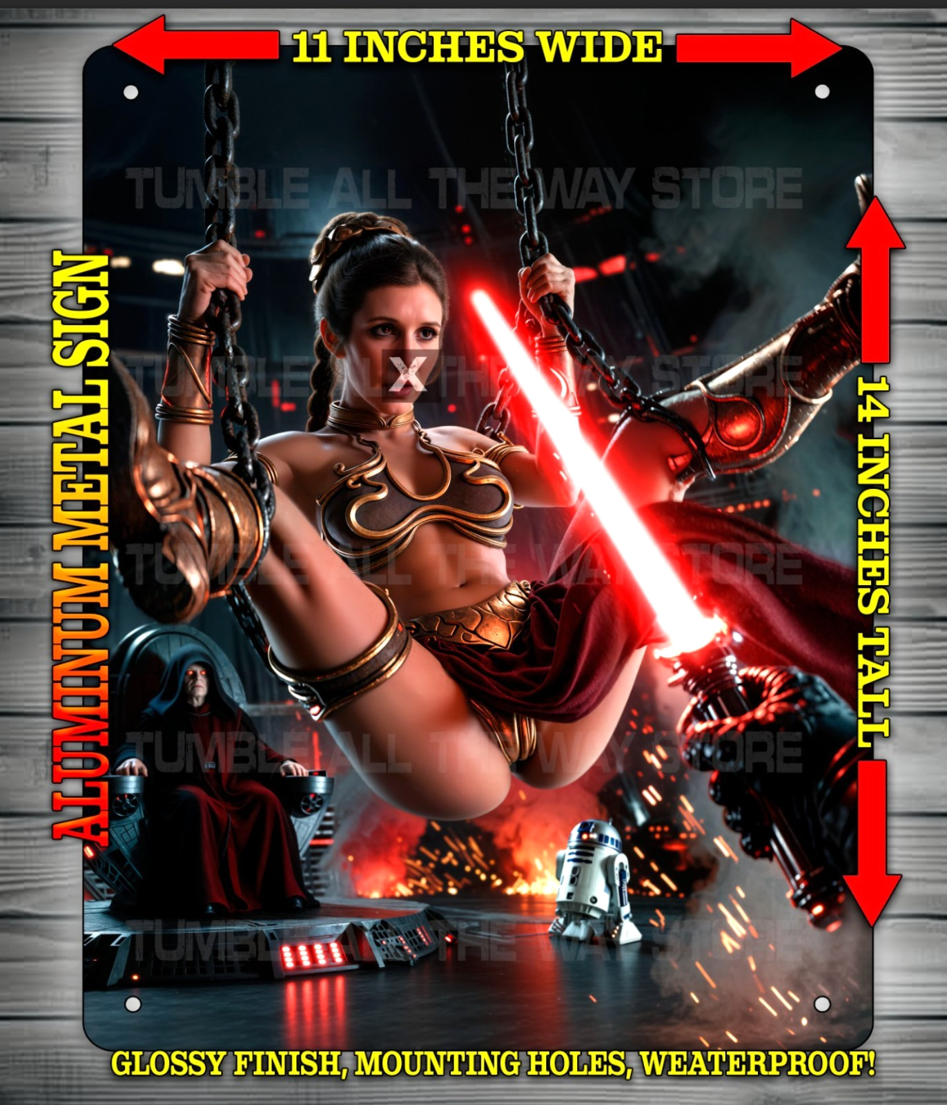 Slave Leia Cosplay with Darth Vader Lightsaber SW Metal Sign Art 14″ x 11″
