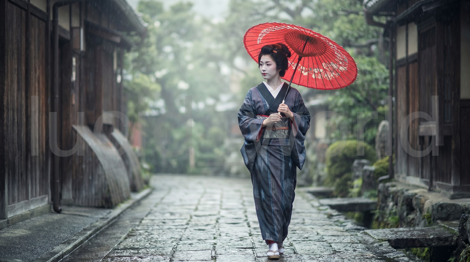 Japanese Geisha Red Umbrella Digital Download File Traditional Kimoto Kyoto Art