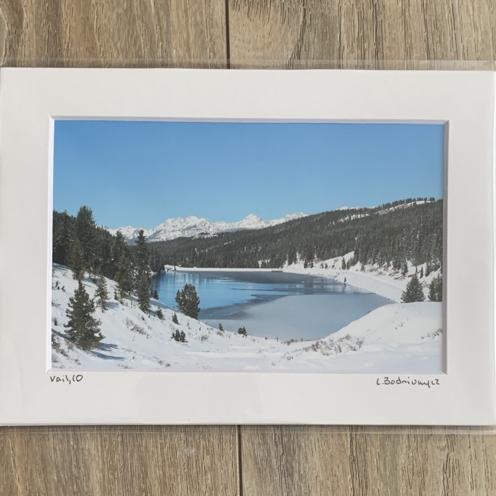 Signed Matted Vail Colorado Landscape Photo Print Snowy Mountain Lake