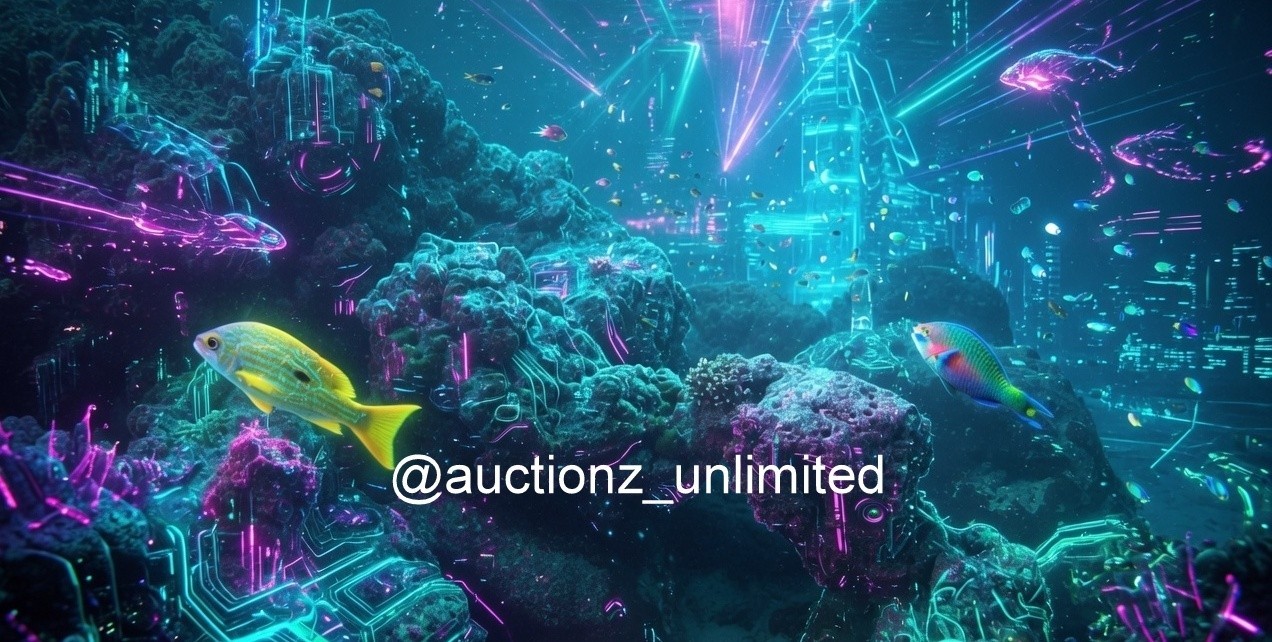 Cyberpunk Neon Underwater Coral Reef City Digital Wallpaper High Res