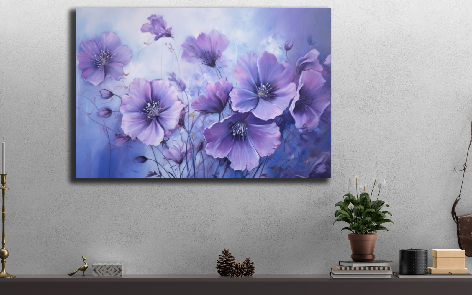 Flowers Painting, Floral Canvas, Purple Flowers Oil Painting, Vintage Flower Art