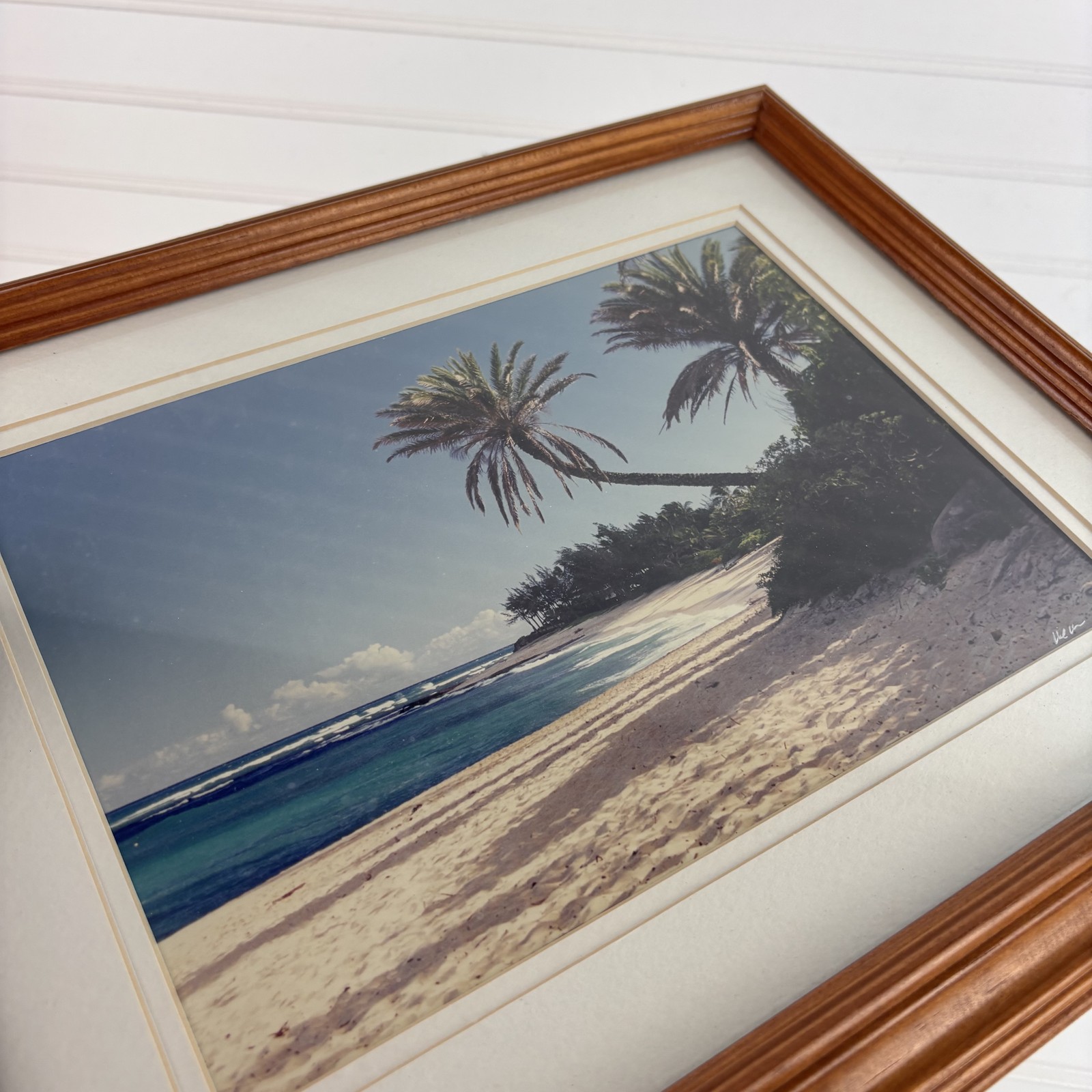 Vintage John Vragel “Sunset Beach” Framed Tropical Palm Tree Photograph Art