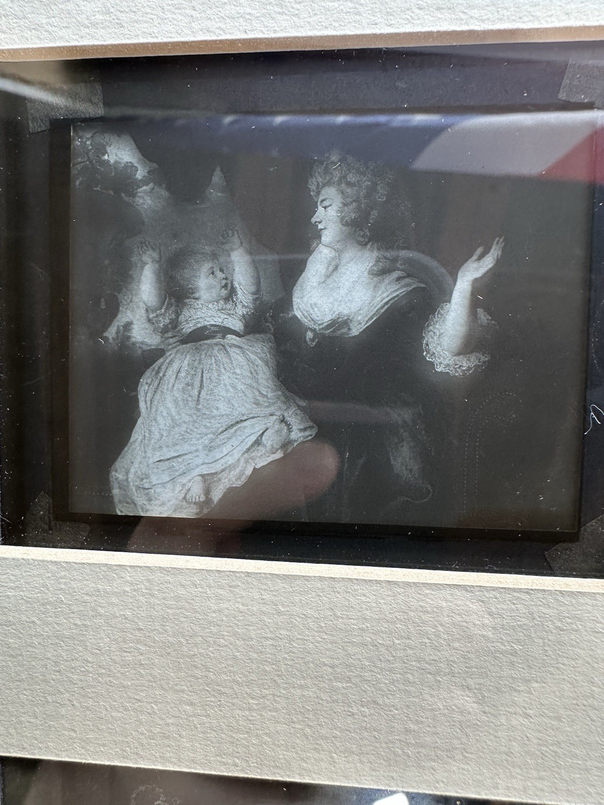 Lot of 2 Custom Framed Matted Magic Lantern Glass Slides 7.5″X 11″ Mother Child