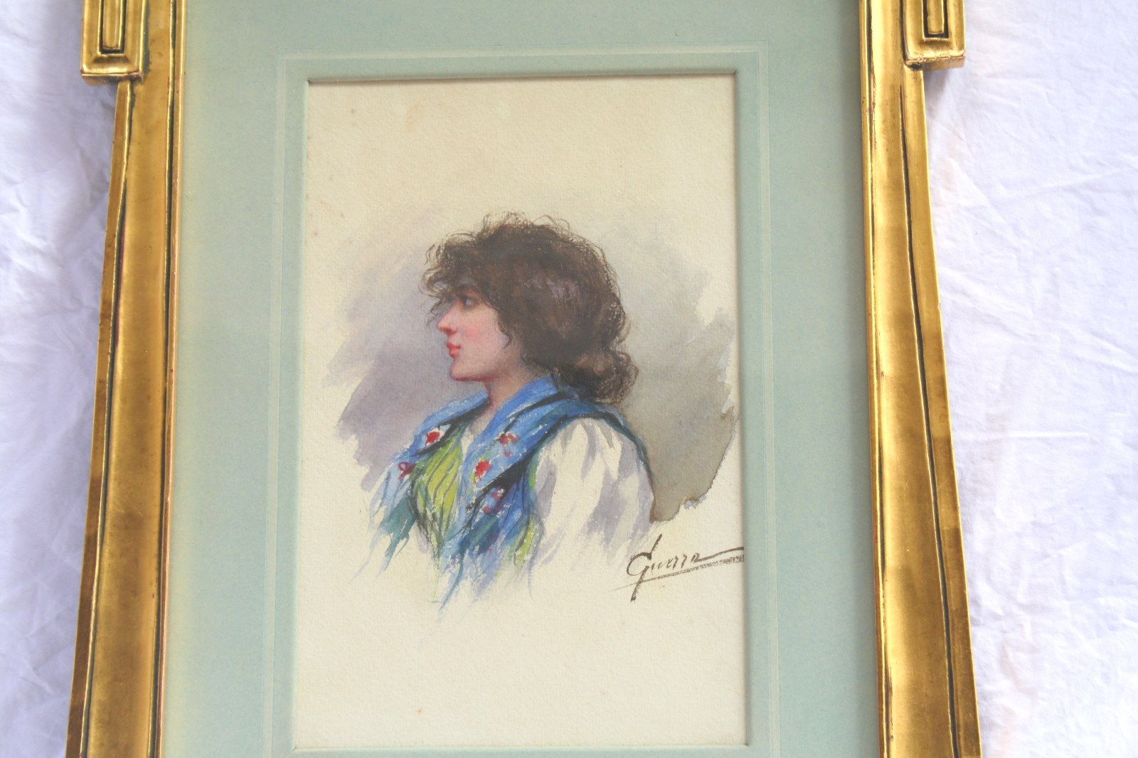MAGNIFICENT 1930 WATER COLOR PAINTING OF A WOMAN BY JOSE GUERRO LISTED ARTIST