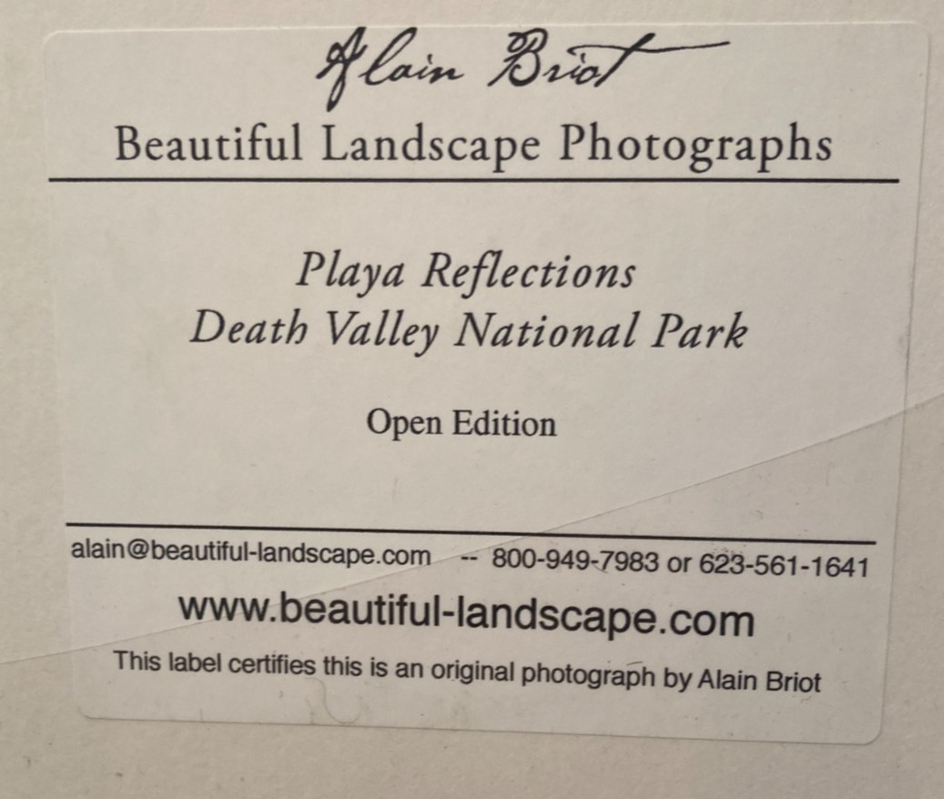 Signed Alain Briot Landscape Photograph Playa Reflections Death Valley 36 cm