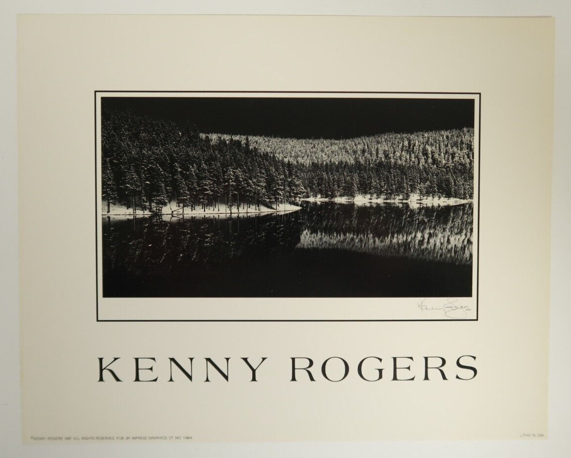 Kenny Rogers 8″ x 10″ Landscape Photo Black & White 1987 Litho Forest & Lake