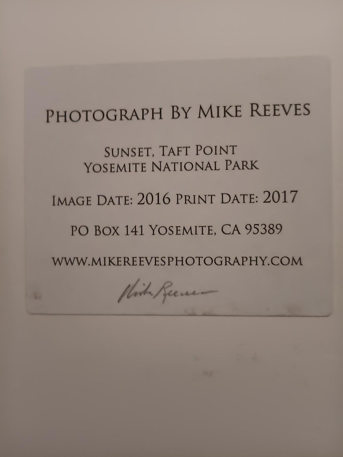 Mike Reeves, Sunset, Taft Point, Yosemite National Park Photograph 2016