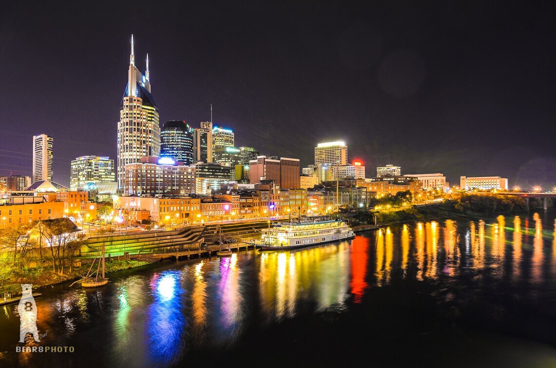 Downtown Nashville Skyline Photography Prints – Music City at Night – Tennessee
