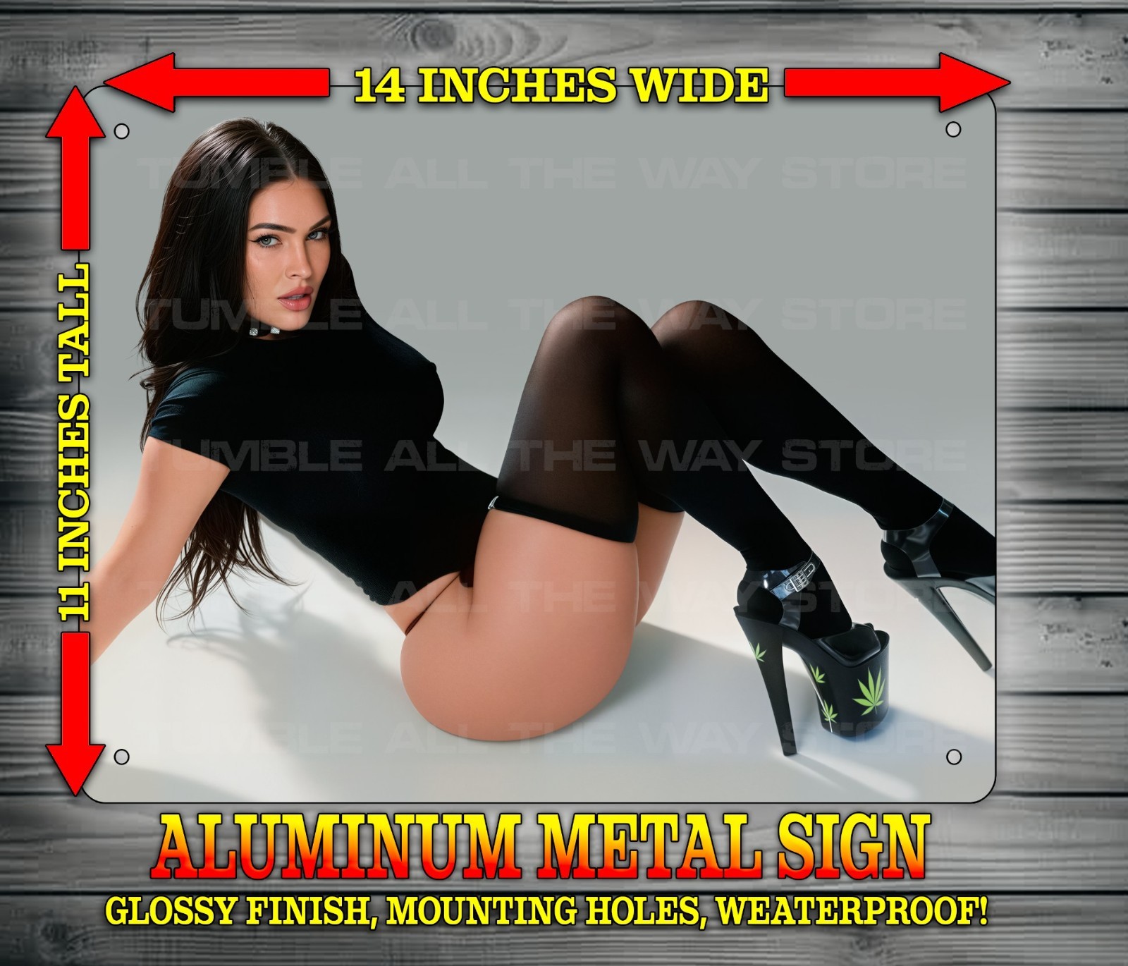 Sexy Megan Fox in Spicy Photoshoot Black Stockings Metal Sign Art 14″ x 11″