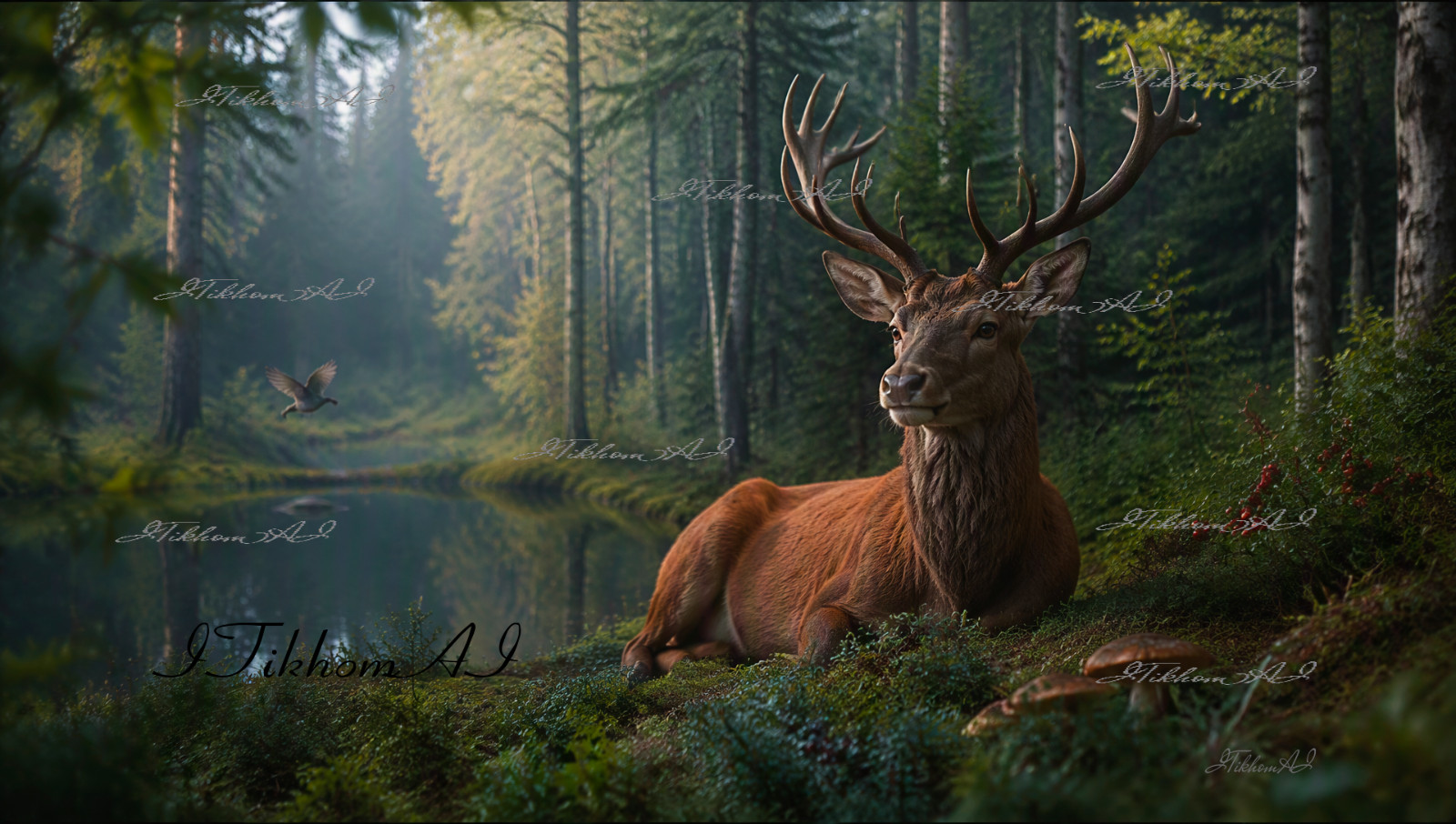 Digital Art Wallpaper Landscape Forest Animals Deer Nature Backgraund Desktop
