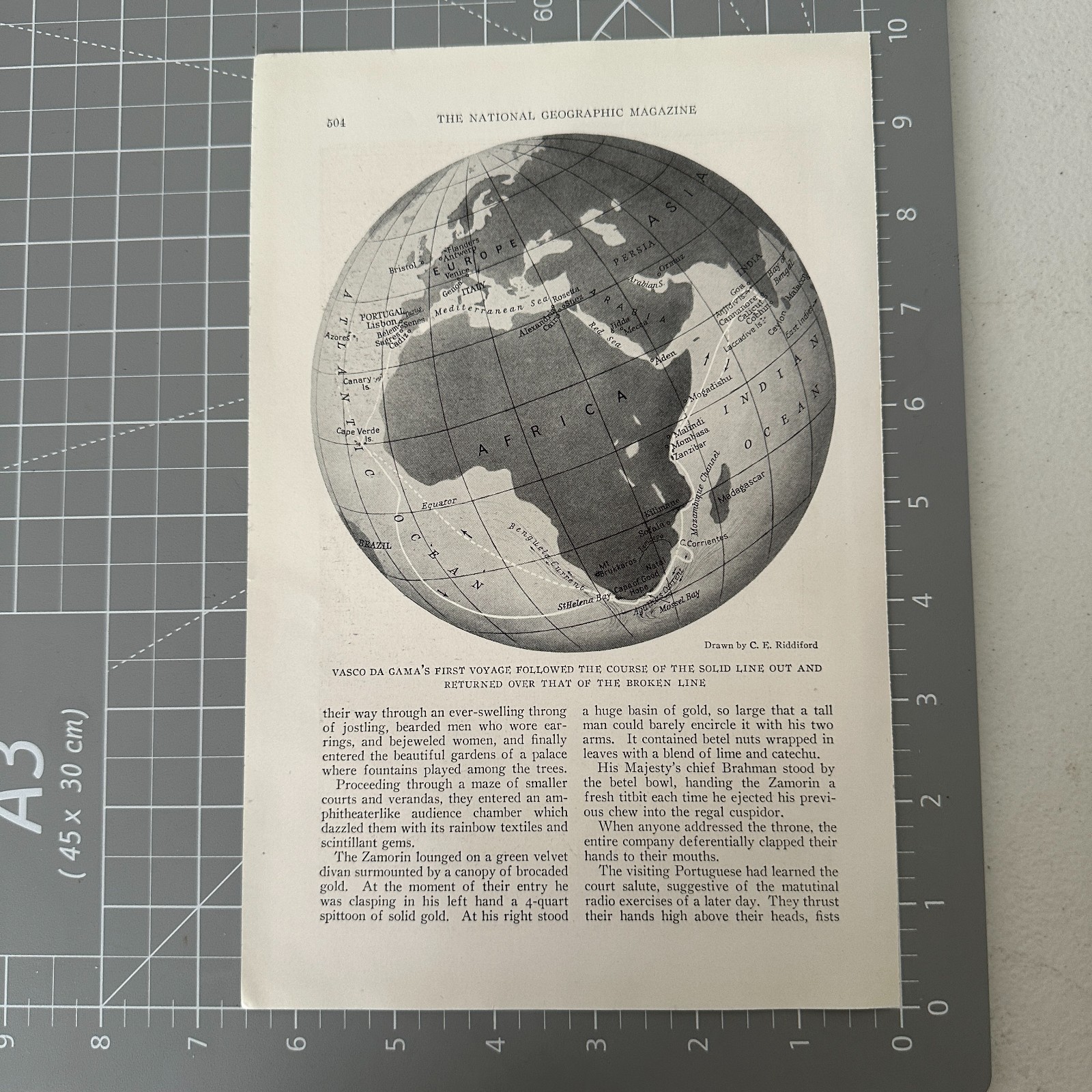 1927 Vasco da Gama Voyage Map Africa India National Geographic Antique Print