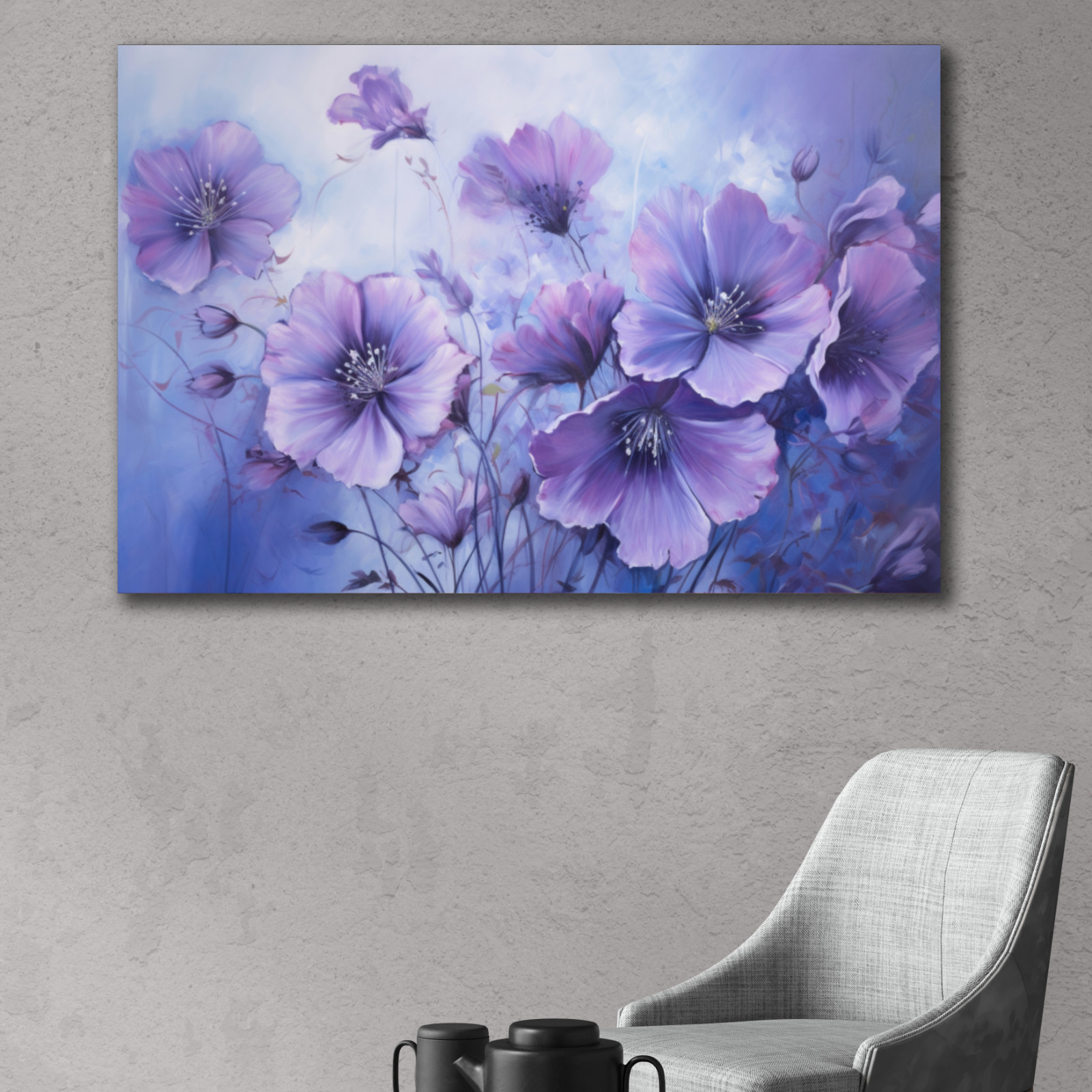 Flowers Painting, Floral Canvas, Purple Flowers Oil Painting, Vintage Flower Art