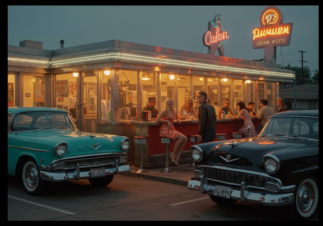 Digital Image Picture Photo Wallpaper Background AI Art 50’s American Drive-in1