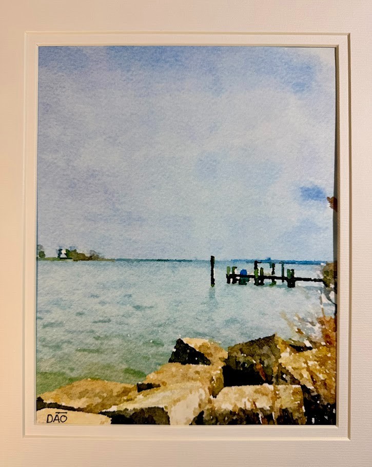 Pier & Riprap Digital Watercolor Original Photograph 8 X 10 Mat 11 X 14 – Signed