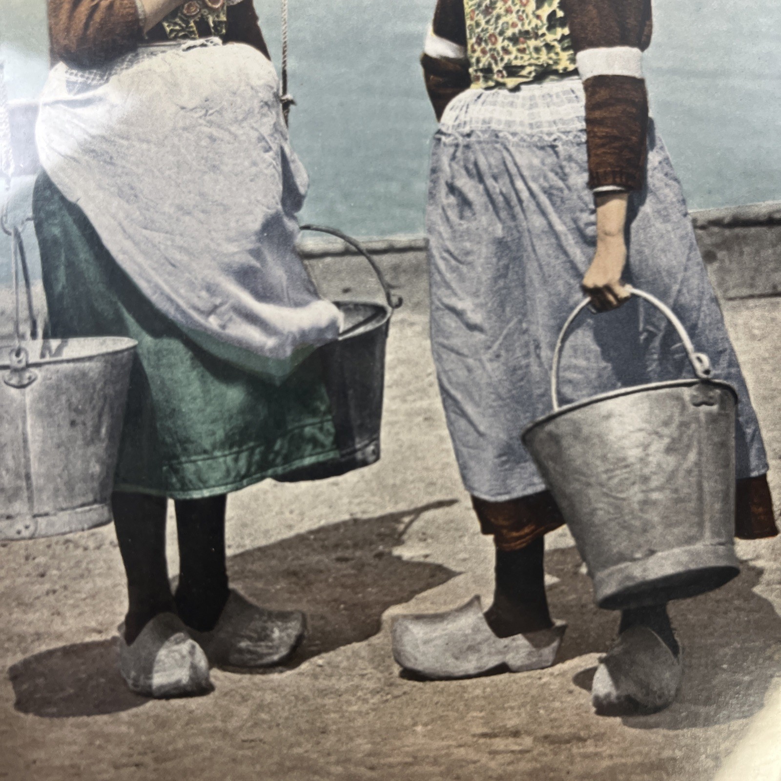 Antique Photochrom Girls Of Marken Island Holland Netherlands Heavy Wood Frame