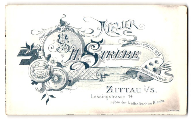 Photograph H. Strube, Zittau i. Sa., band with monogram of the photographer