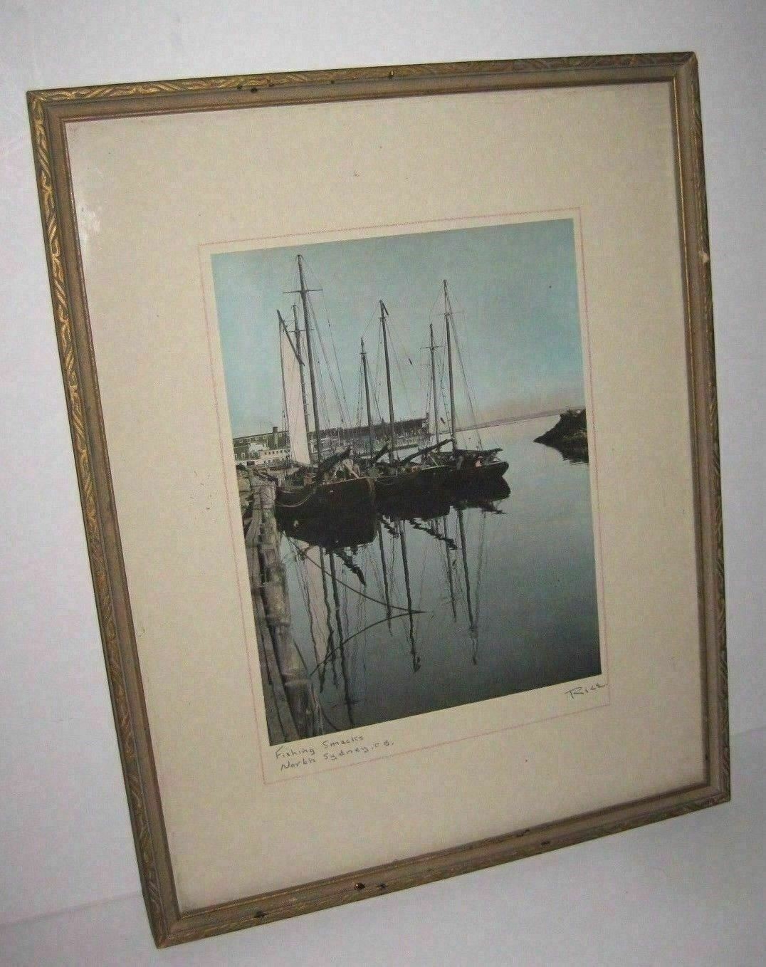 N Sydney Nova Scotia Cape Breton Canada “Fishing Smacks” Hand Colored Photo Rice